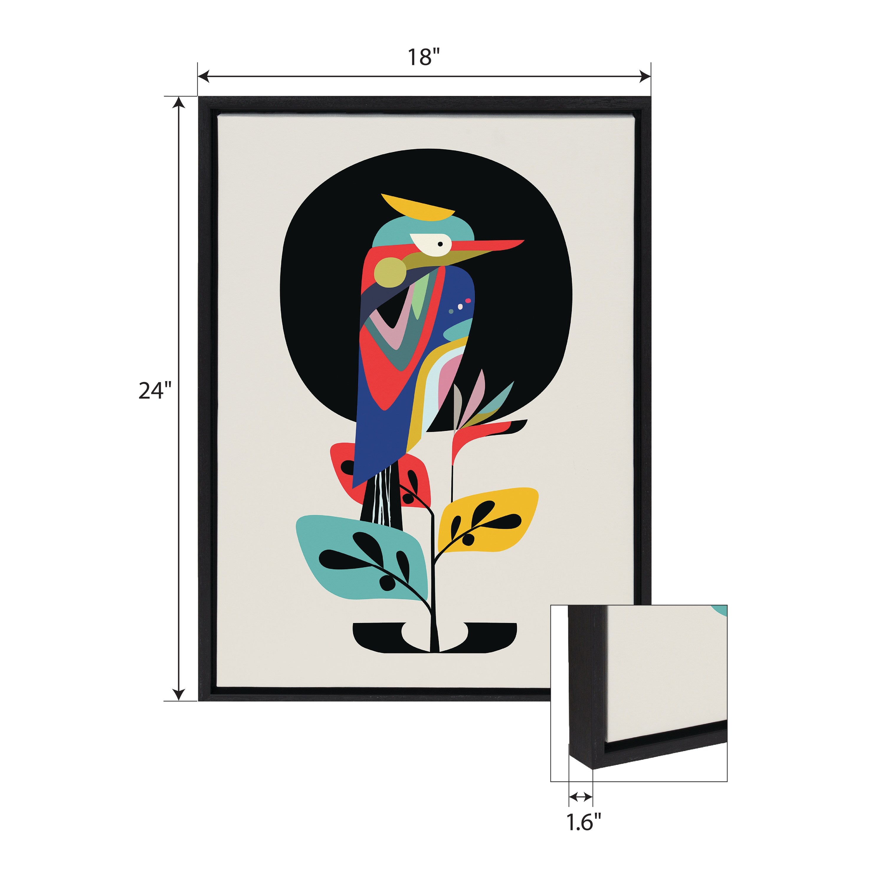 Sylvie Mid Century Modern Kookaburra Moon Framed Canvas by Rachel Lee