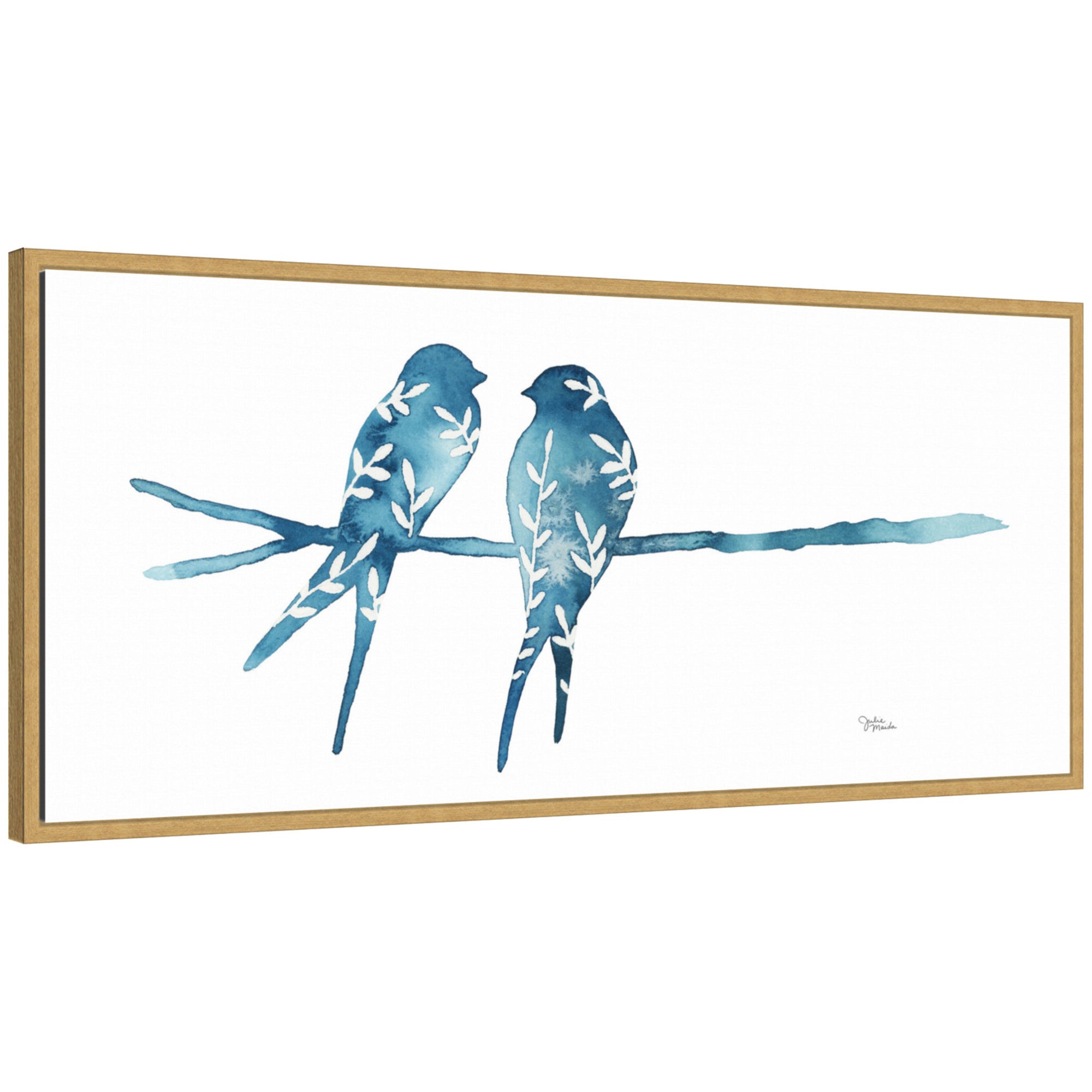 Sylvie Botanical Birds framed canvas art showing botanical birds illustration with a floating polystyrene frame