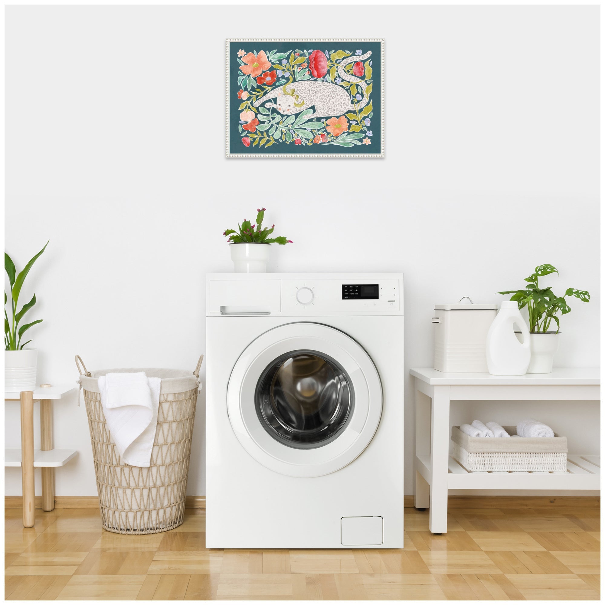JL Floral Cat by Jill Labieniec Framed Canvas Wall Art Print