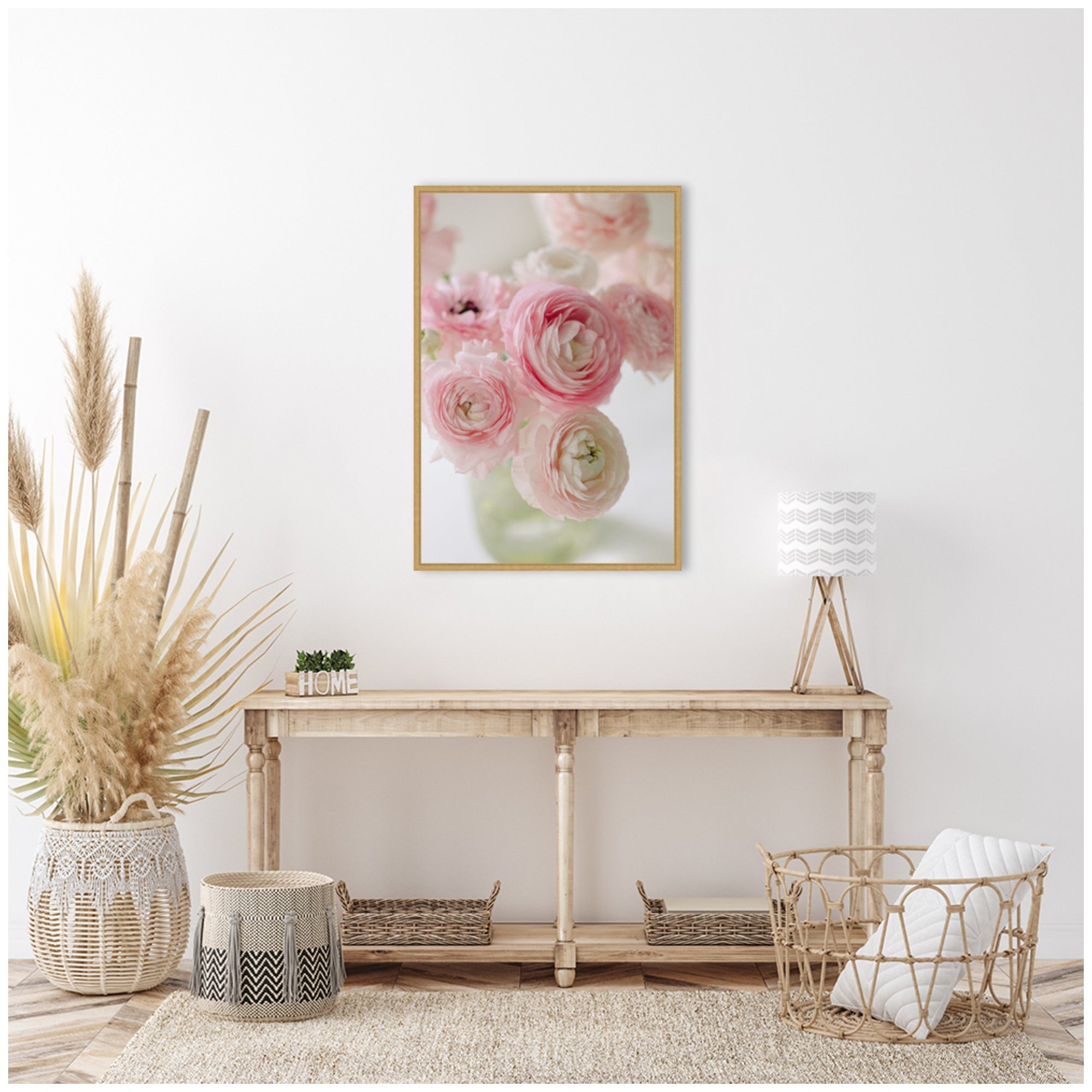 Sylvie Delicate Pink Ranunculus Flower Bouquet Framed Canvas by Kristy Campbell