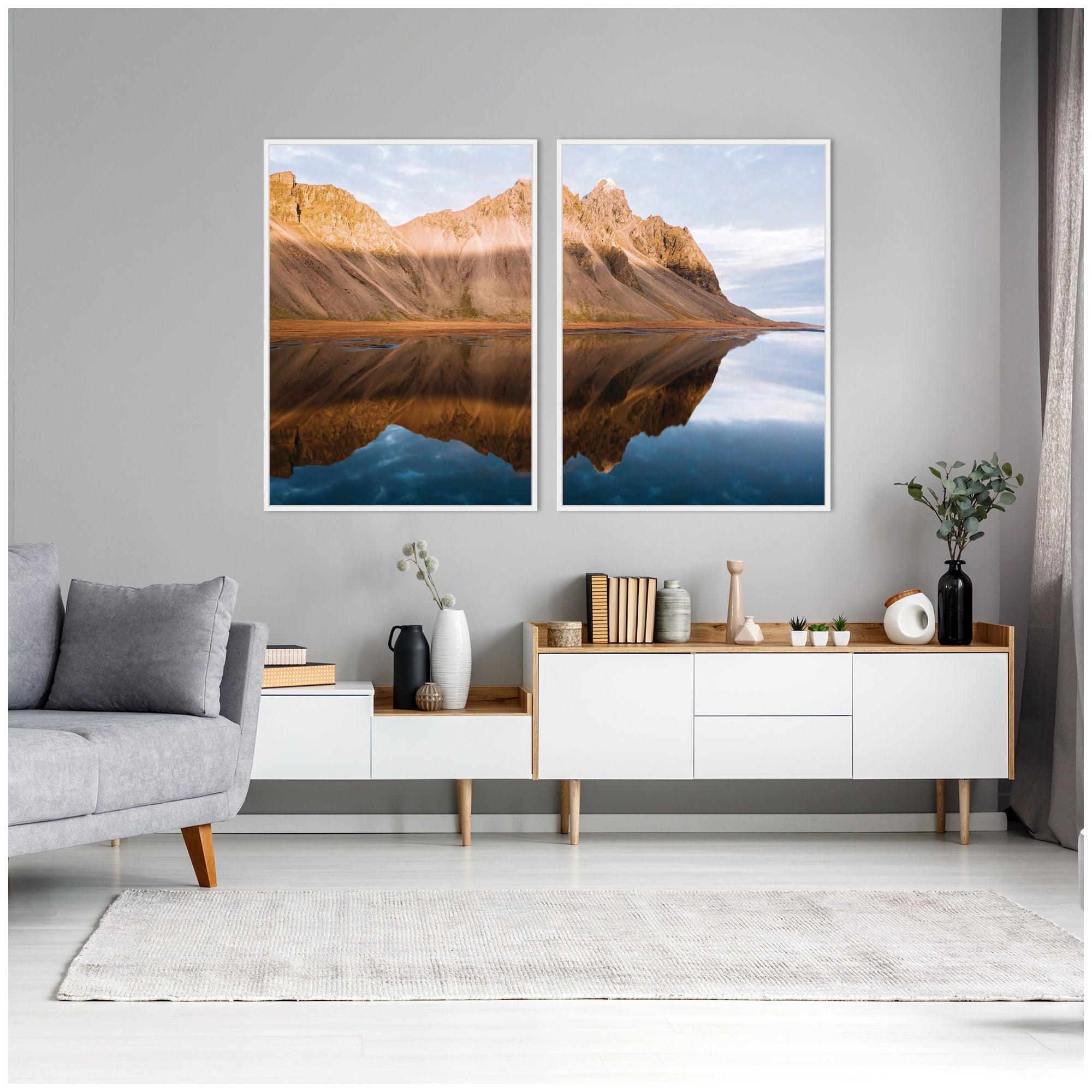 Sylvie Mountain Reflection in Iceland During Sunset Framed Canvas Art Set by Michael Schauer