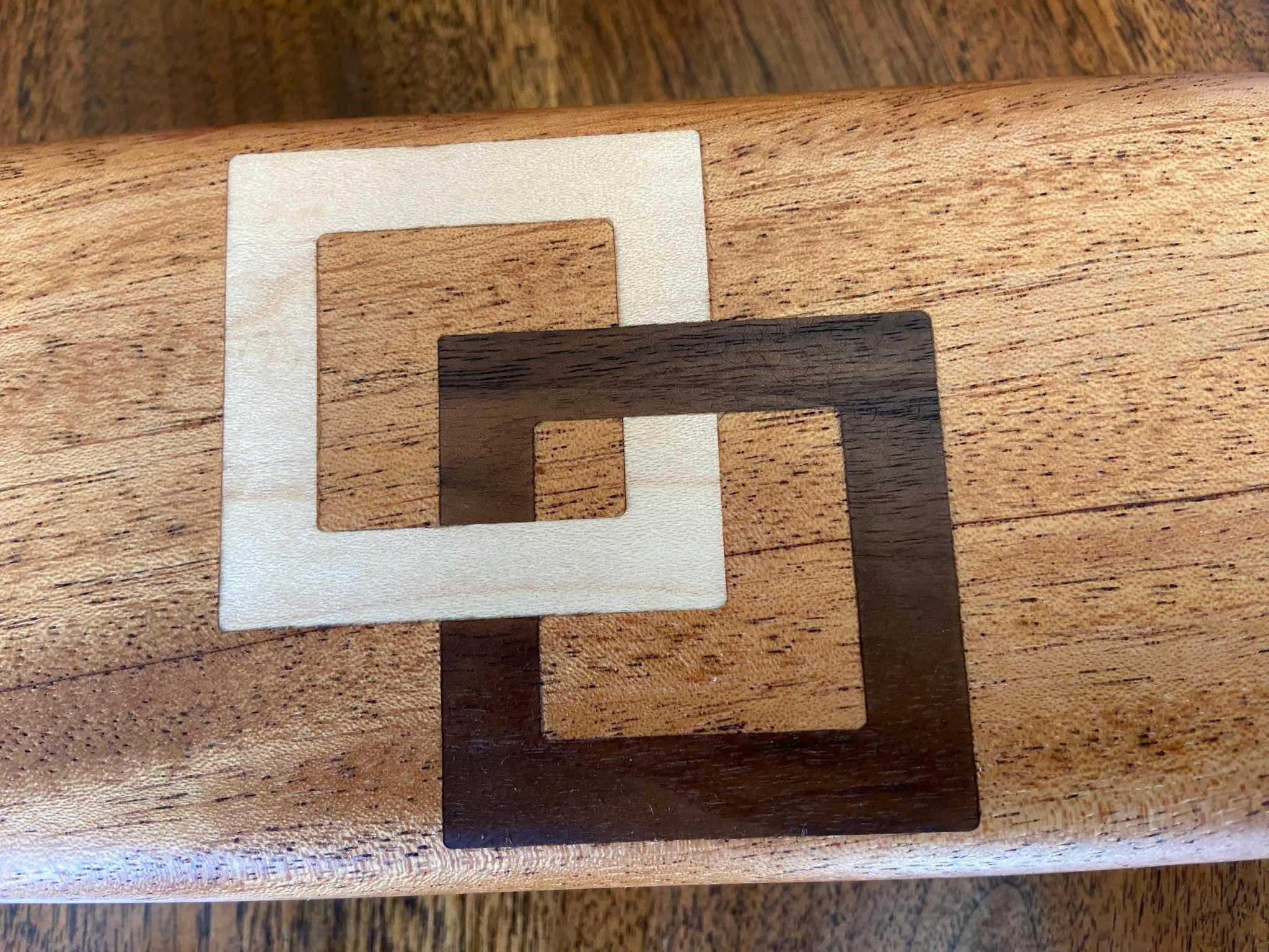 Handcrafted hardwood keepsake box with wood inlay, 8.25 by 3.25 inches