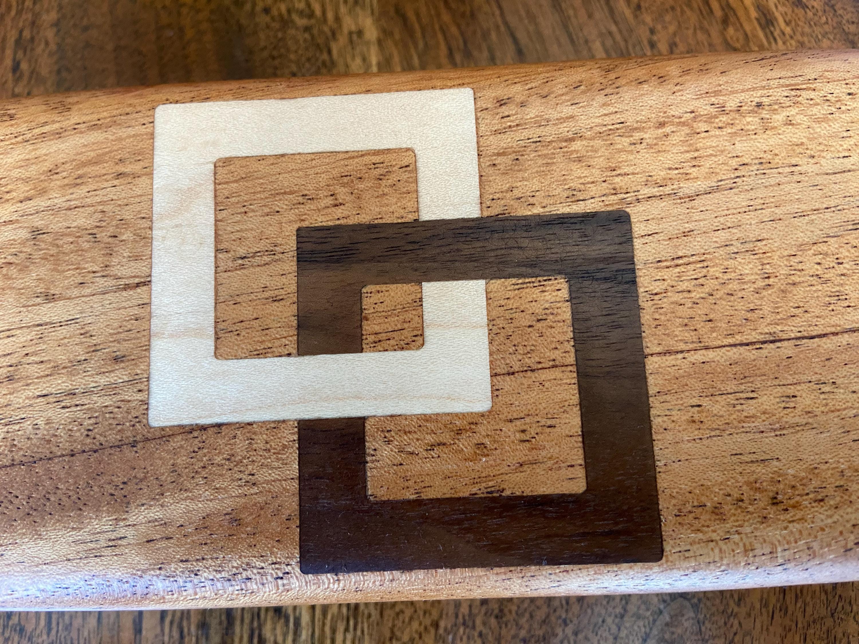 Handcrafted hardwood keepsake box with wood inlay, 8.25 by 3.25 inches