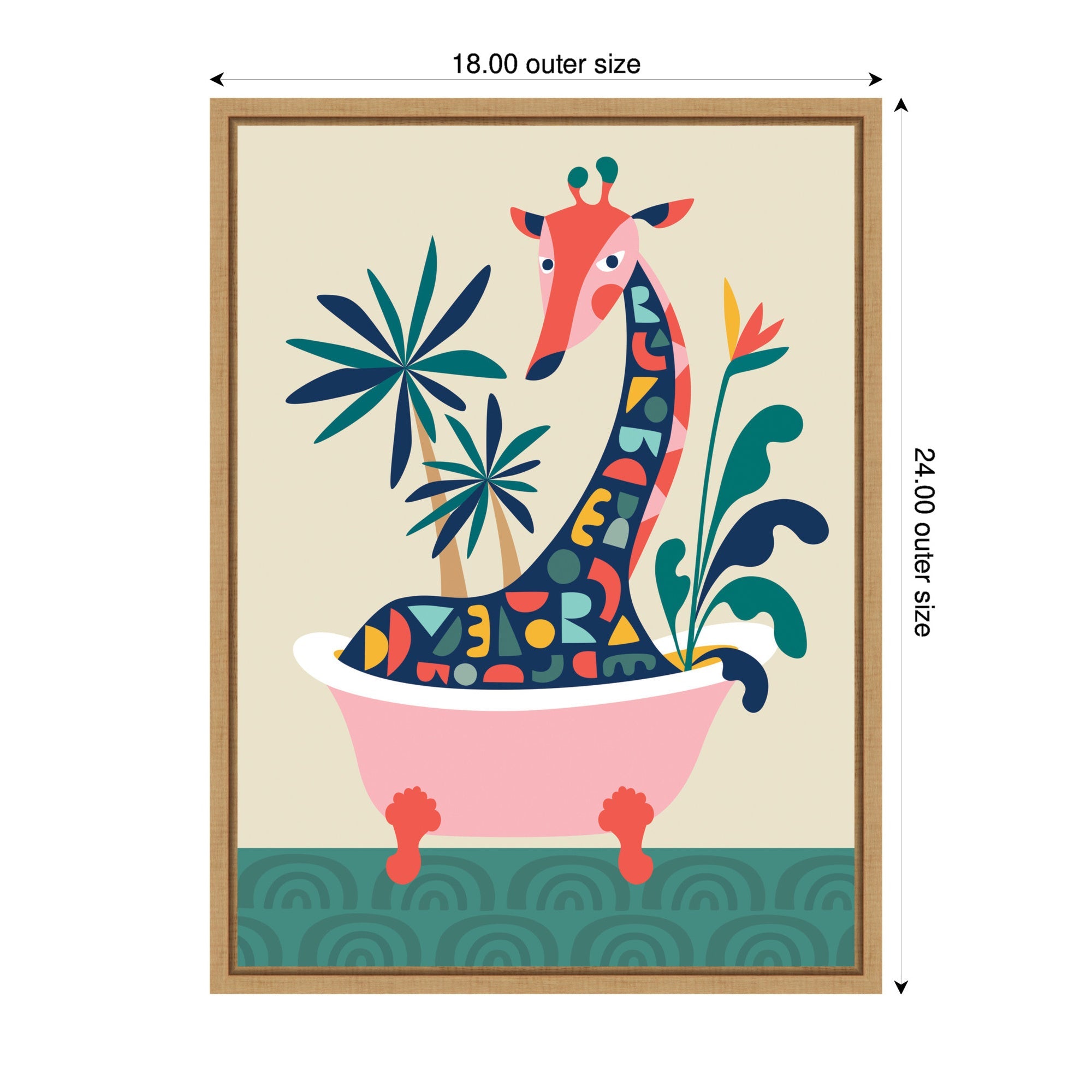 Sylvie MCM Giraffe in Bathtub Framed Canvas by Rachel Lee