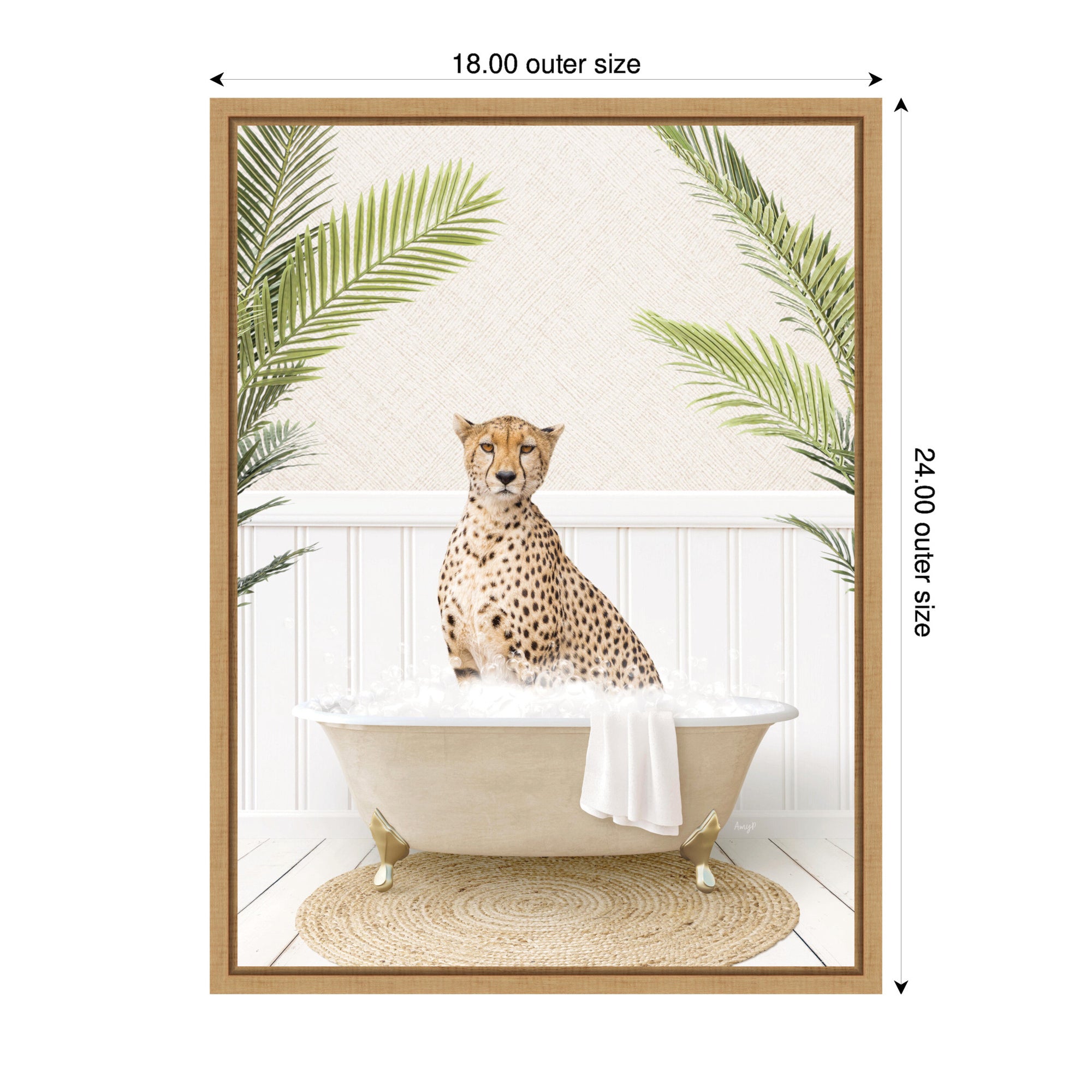 Sylvie Cheetah in Palms Bath Framed Canvas by Amy Peterson