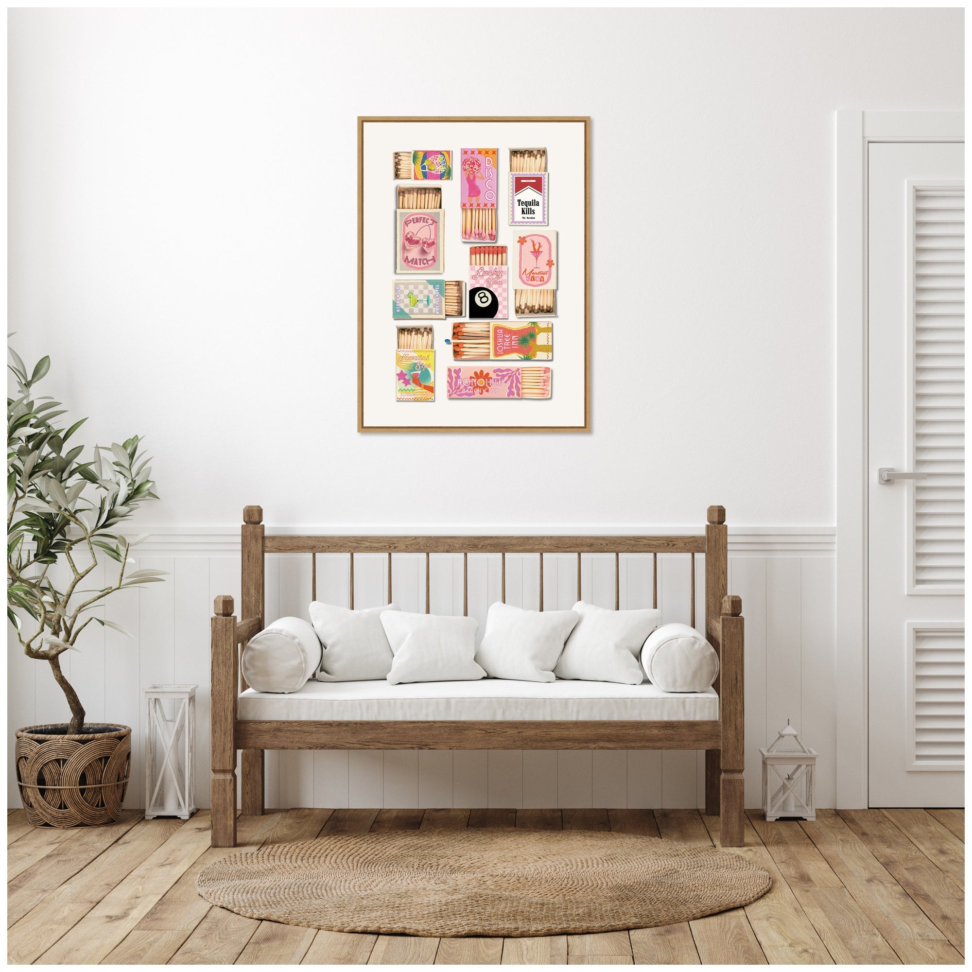 Vintage Pink Matchboxes by Honey Island Studio Framed Canvas Wall Art Print