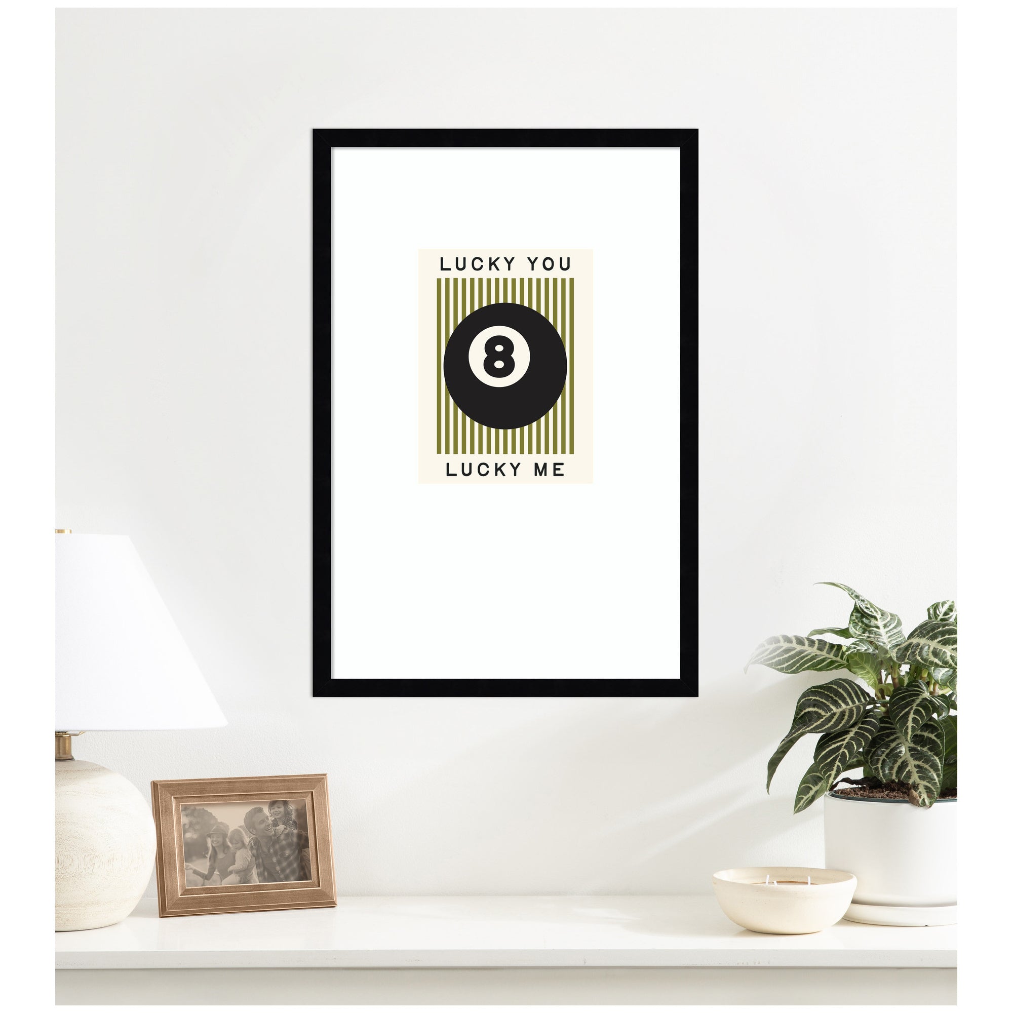 Lucky You Lucky Me Green Striped 8 Ball Print, Framed Wall Art by Lucky Guava