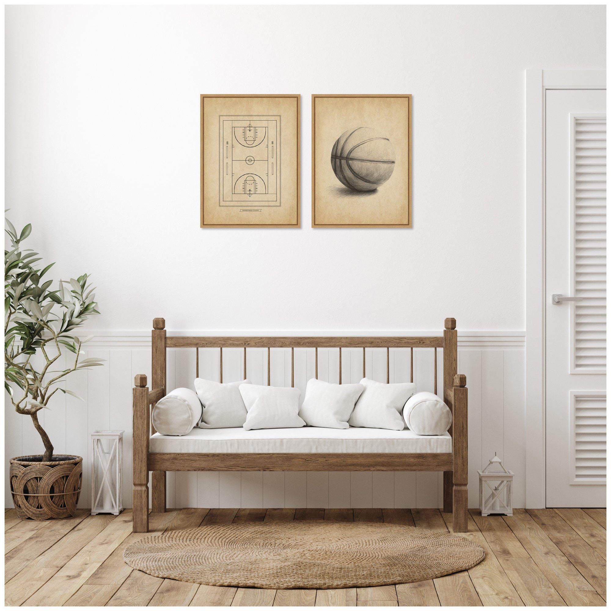 Vintage Basketball 2 Piece Framed Canvas Wall Art Set by The Creative Bunch Studio