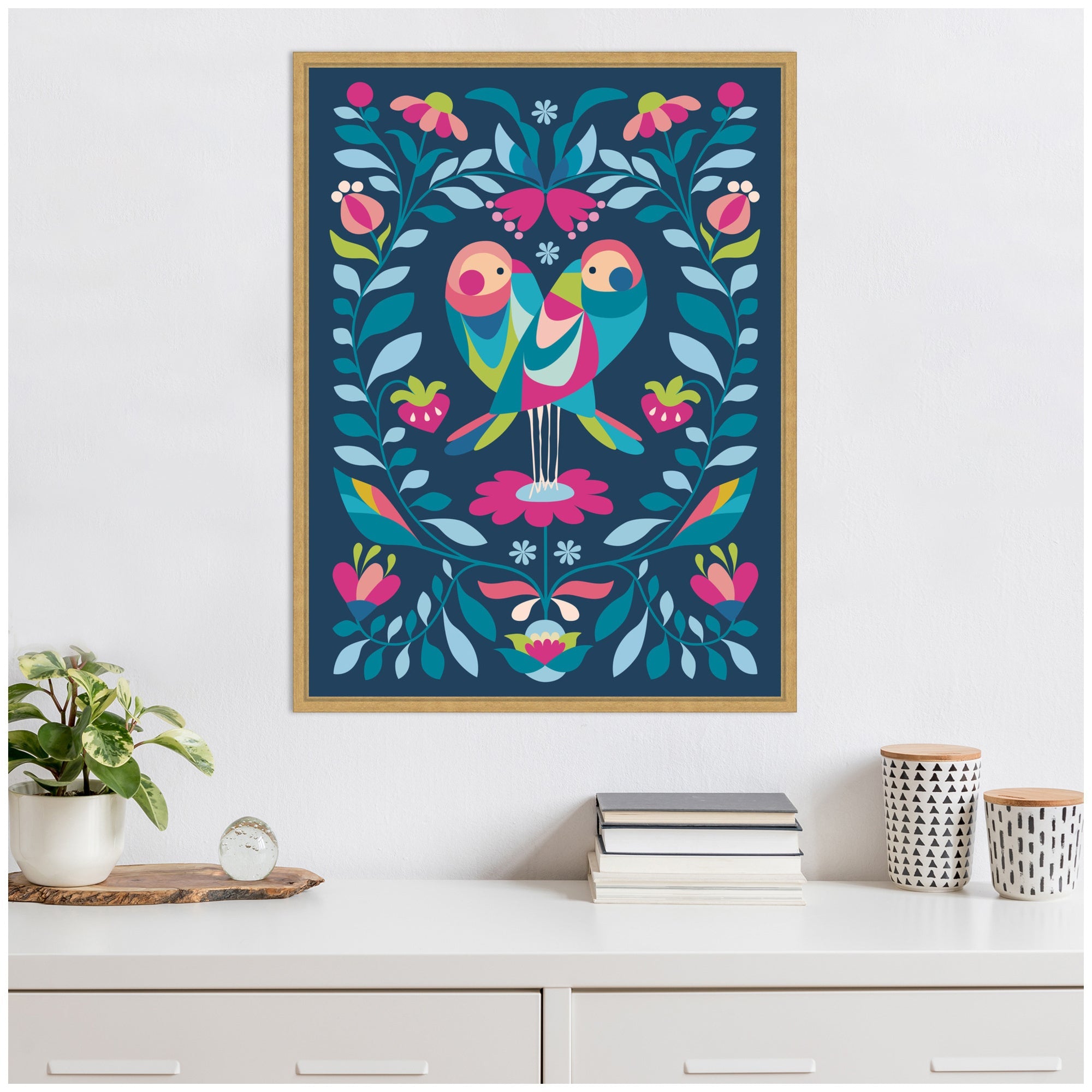 Sylvie Love Birds Framed Canvas by Rachel Lee