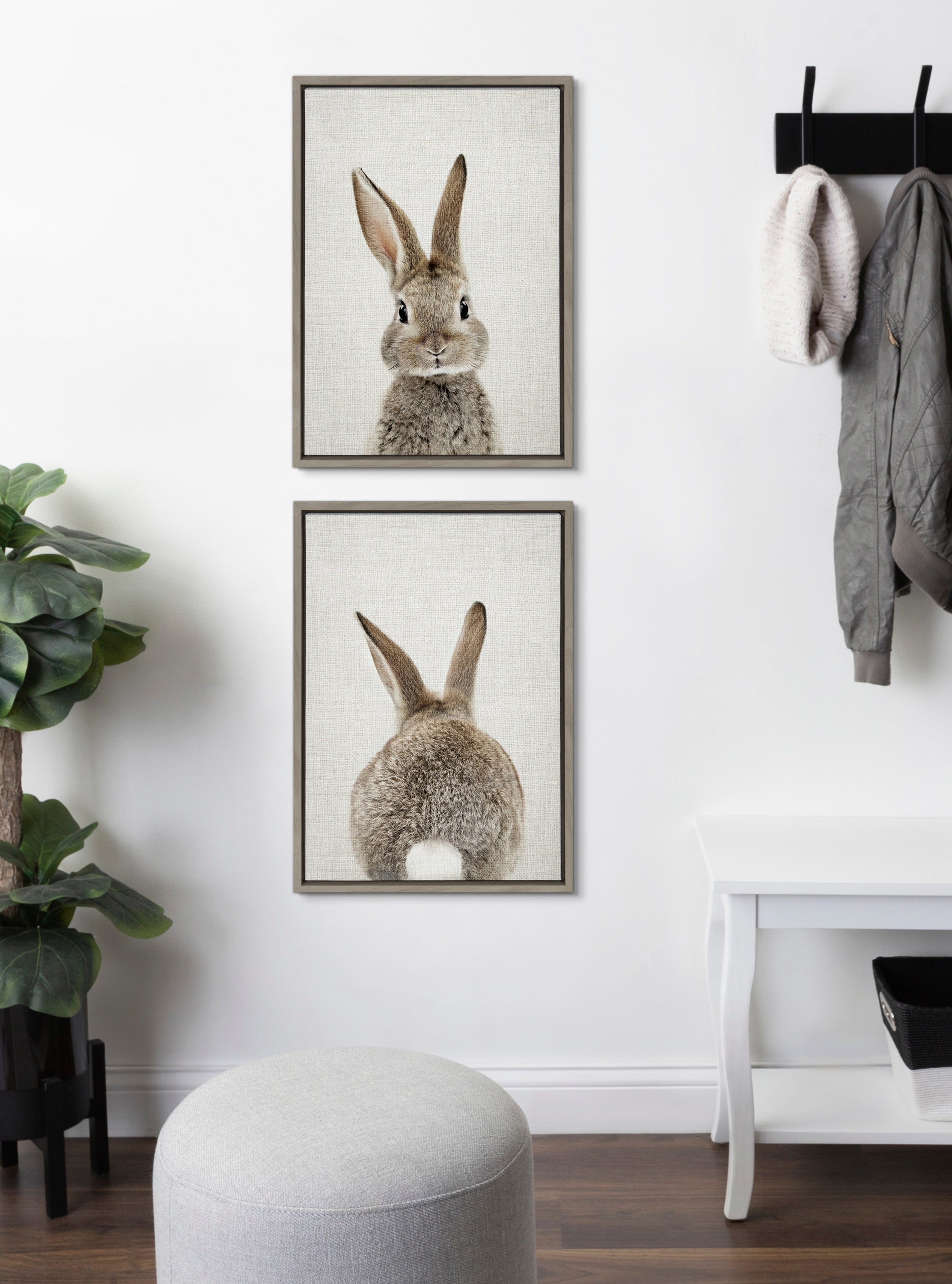 Sylvie Bunny Portrait and Bunny Tail Framed Canvas Art Set by Amy Peterson Art Studio