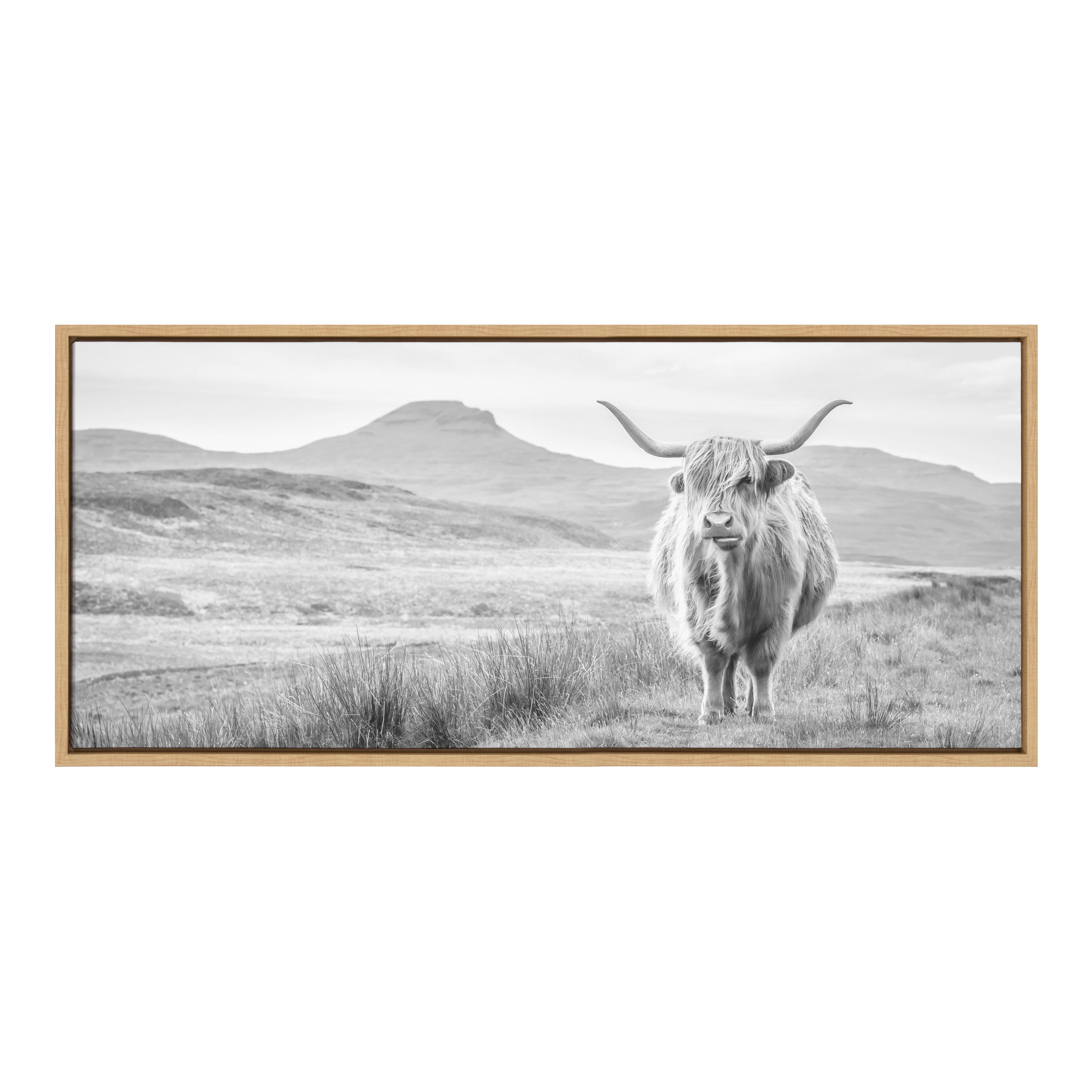 Sylvie Highland Cow Mountain Landscape Black and White Framed Canvas by by kateandlaurel - product image 12 for Resin Society