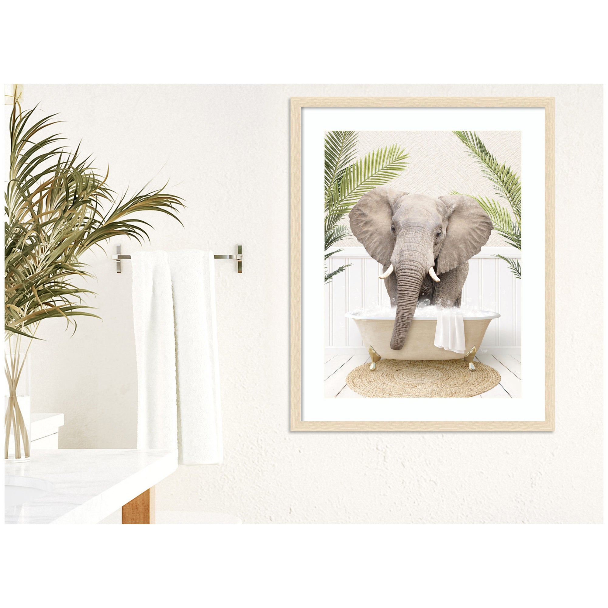 Elephant Front Palm Bathtub by Amy Peterson Framed Wall Art Print