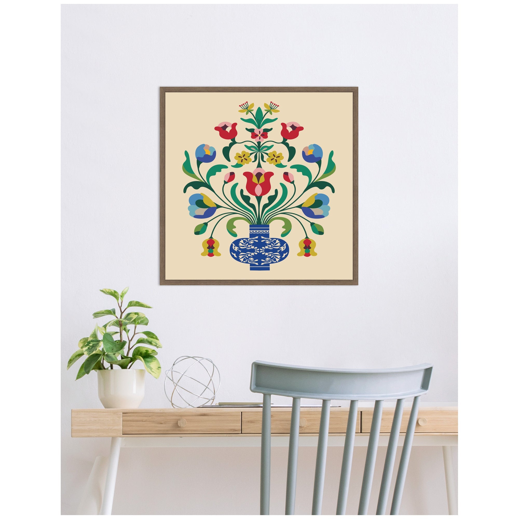 Floral Blue Vase 02 by Rachel Lee Framed Canvas Wall Art Print