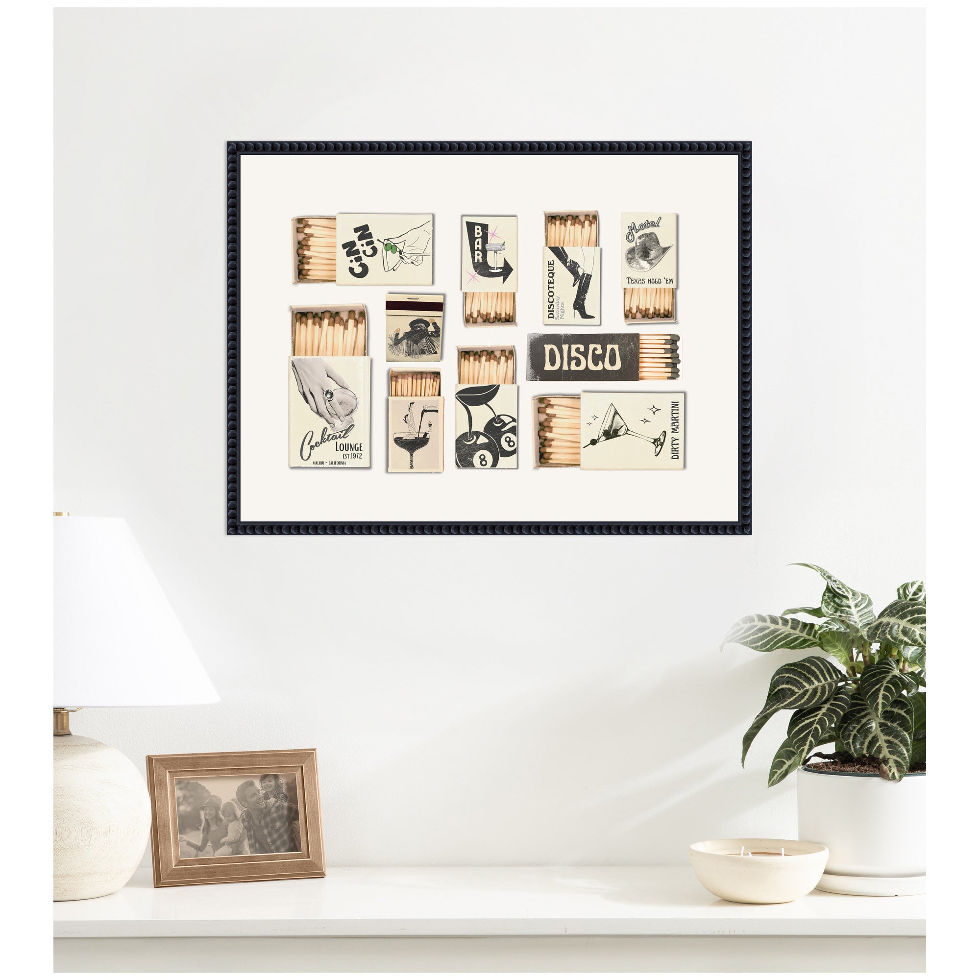 Vintage Matchboxes Neutral Black and Beige by Honey Island Studio Framed Canvas Wall Art Print