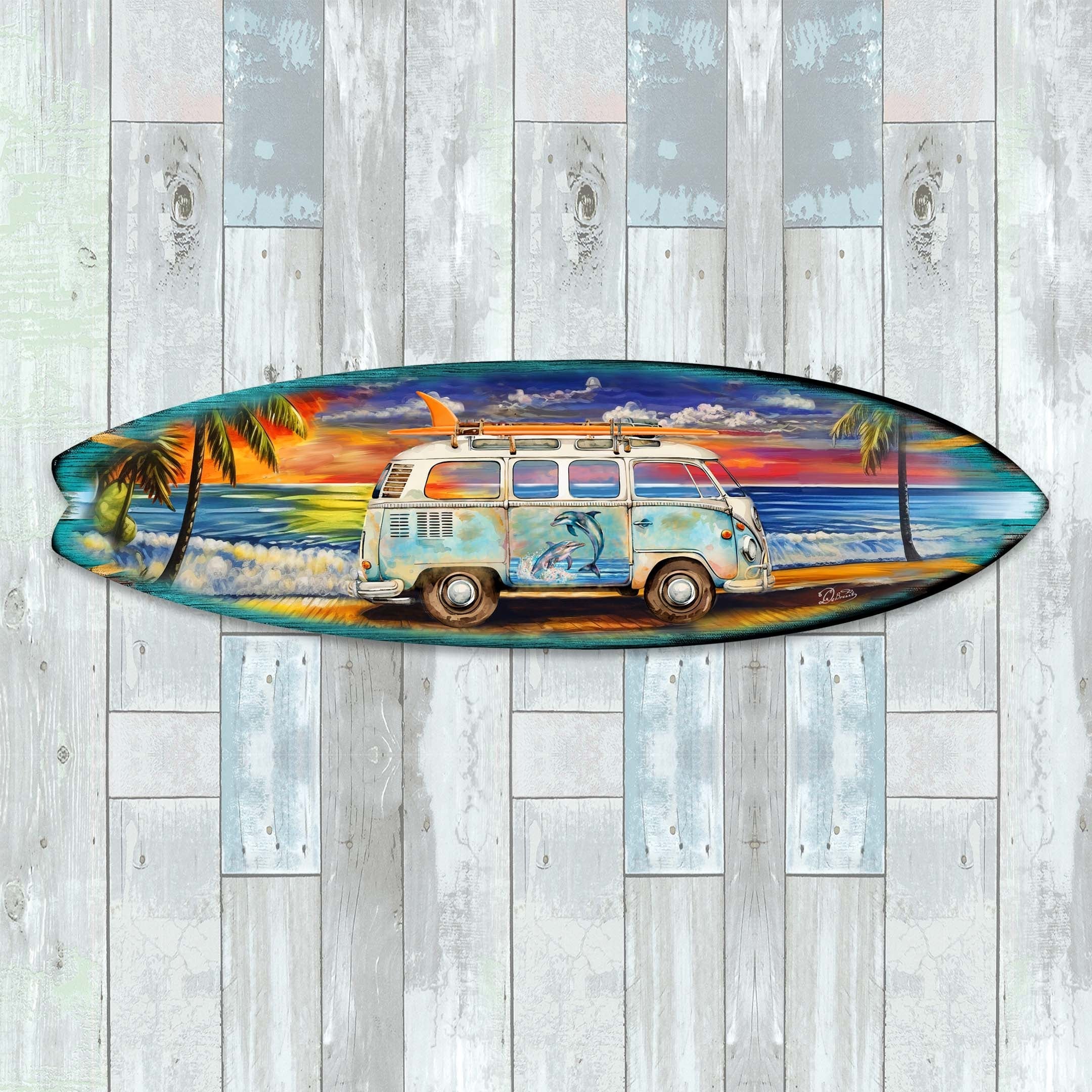 Surf Van at the Beach Surfboard Coastal Wall Art by G. DeBrekht