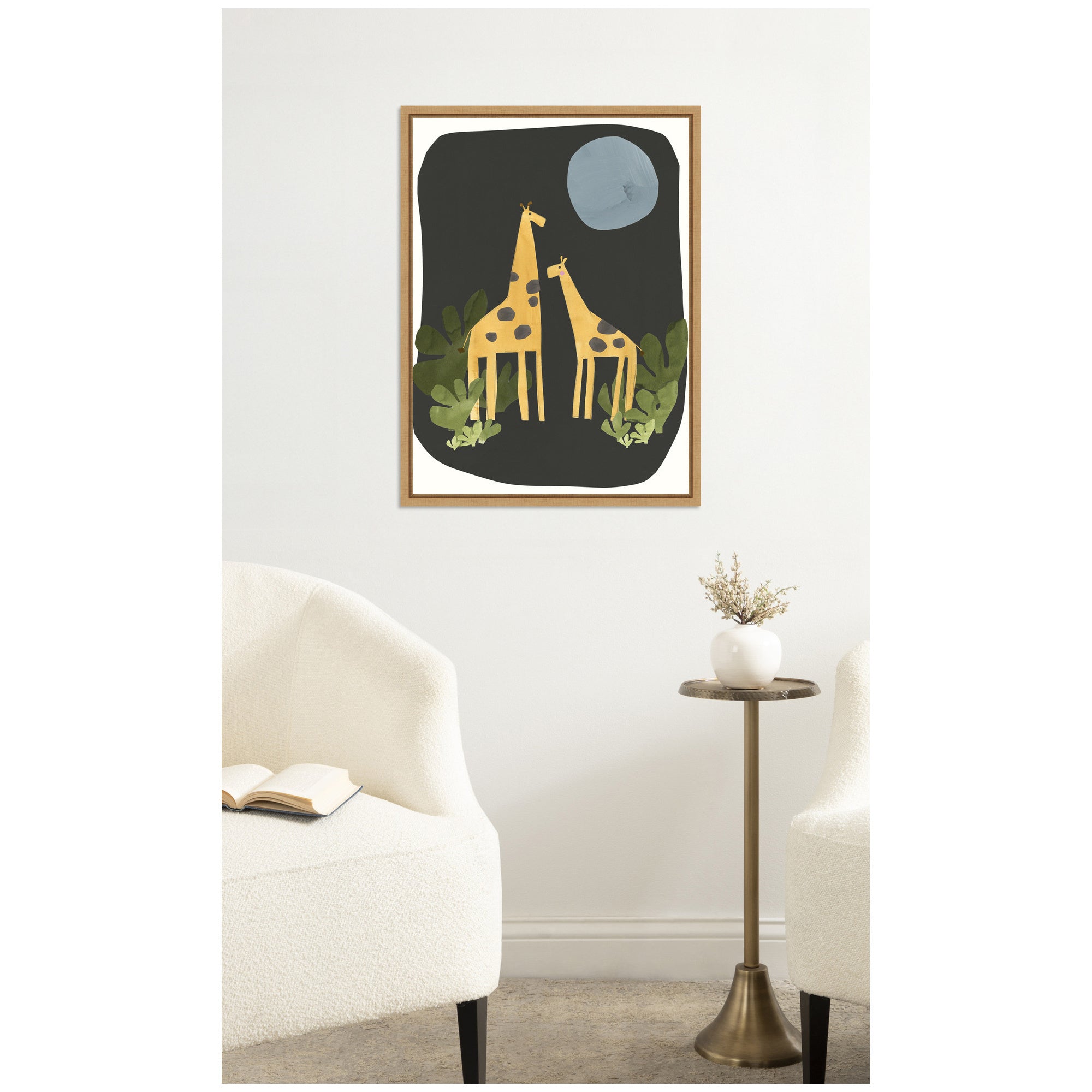 Giraffes Under The Moon by Alicia Abla Framed Canvas Wall Art Print