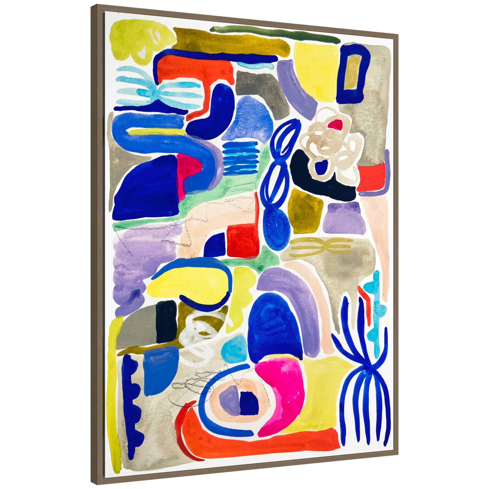 Sylvie Abstract 05 Framed Canvas Art by Emma Daisy showing navy and white abstract shapes in a thin black floating frame