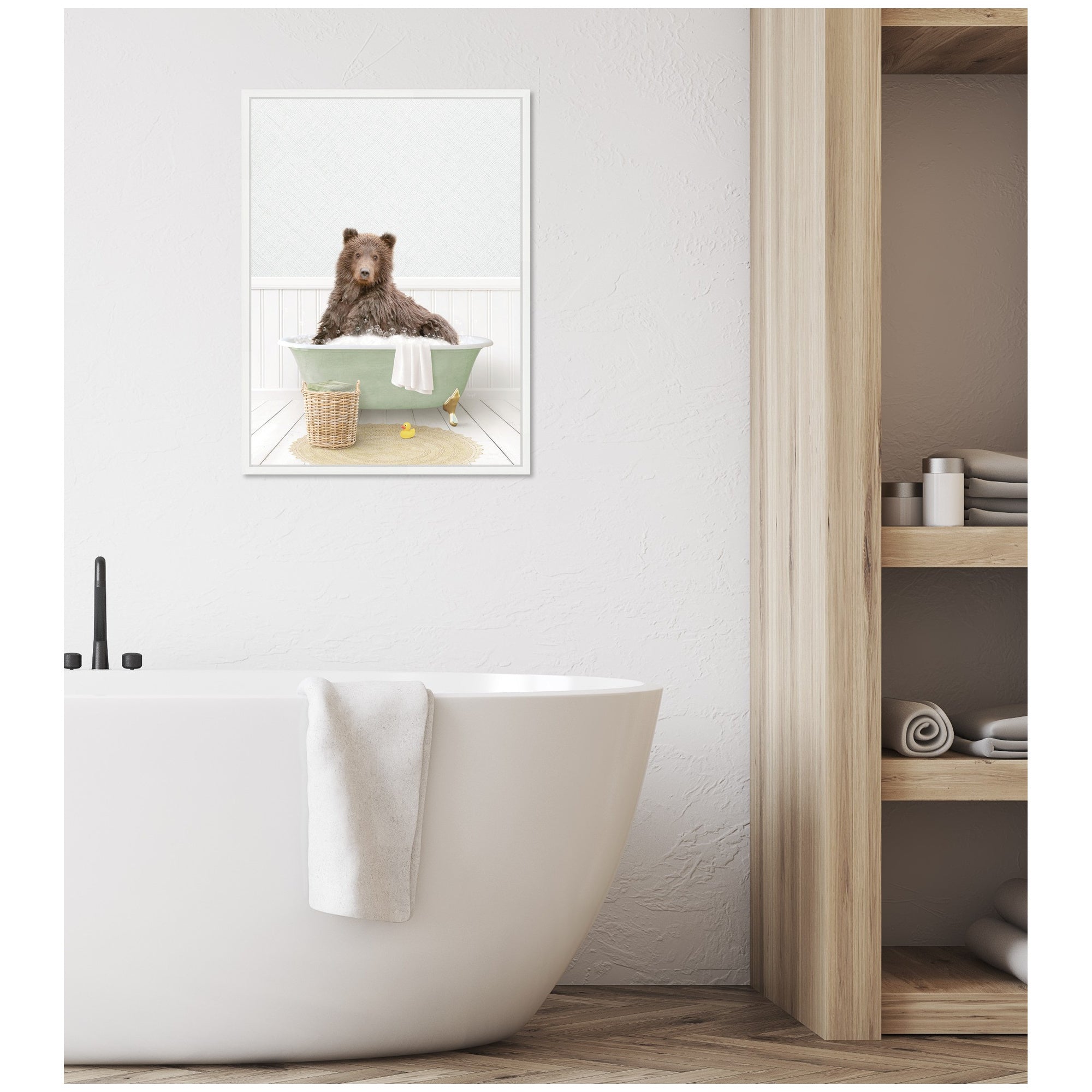 Sylvie Bear in Cottage Green Bath Framed Canvas by Amy Peterson