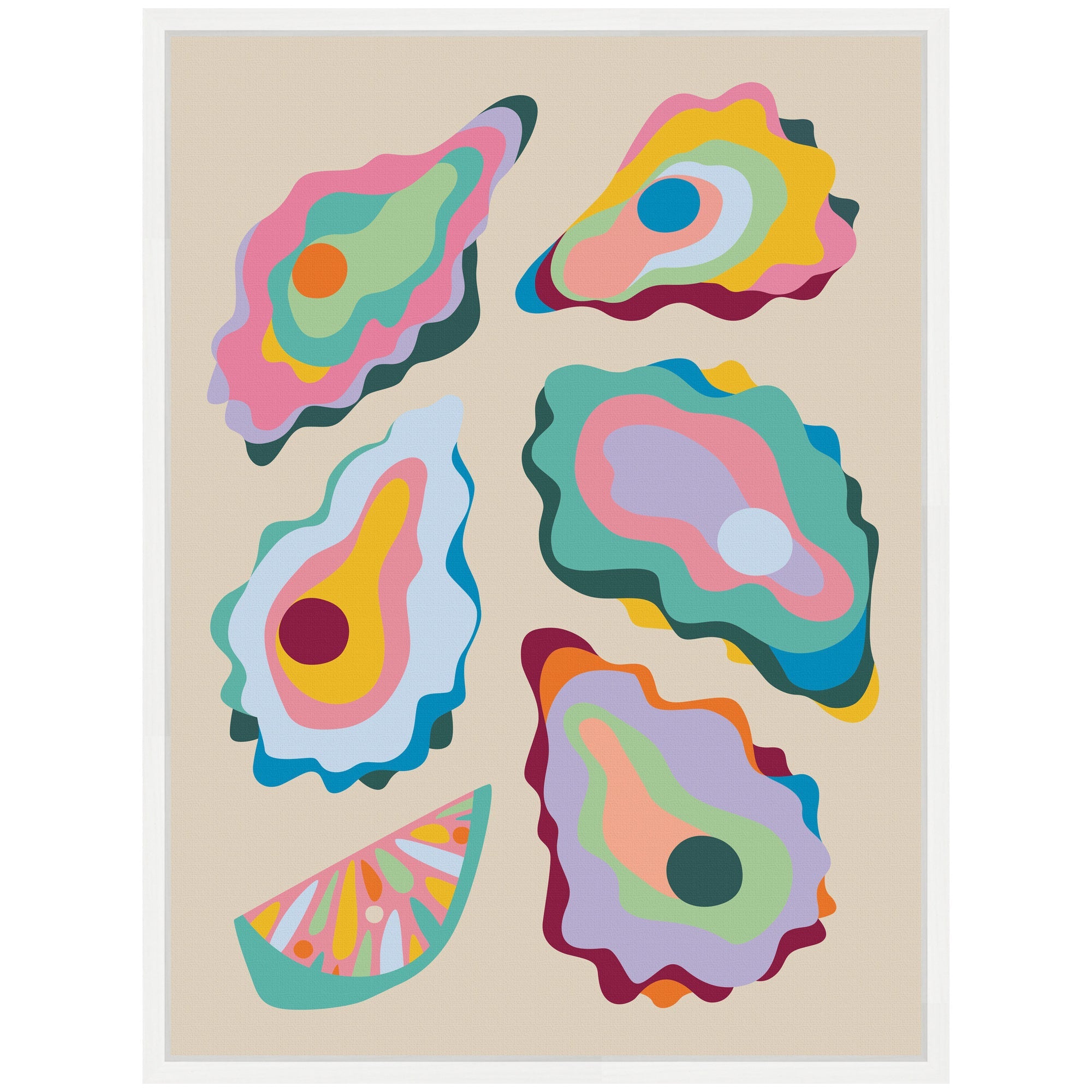 Sylvie Coastal Oysters and Lemon Framed Canvas by Rachel Lee