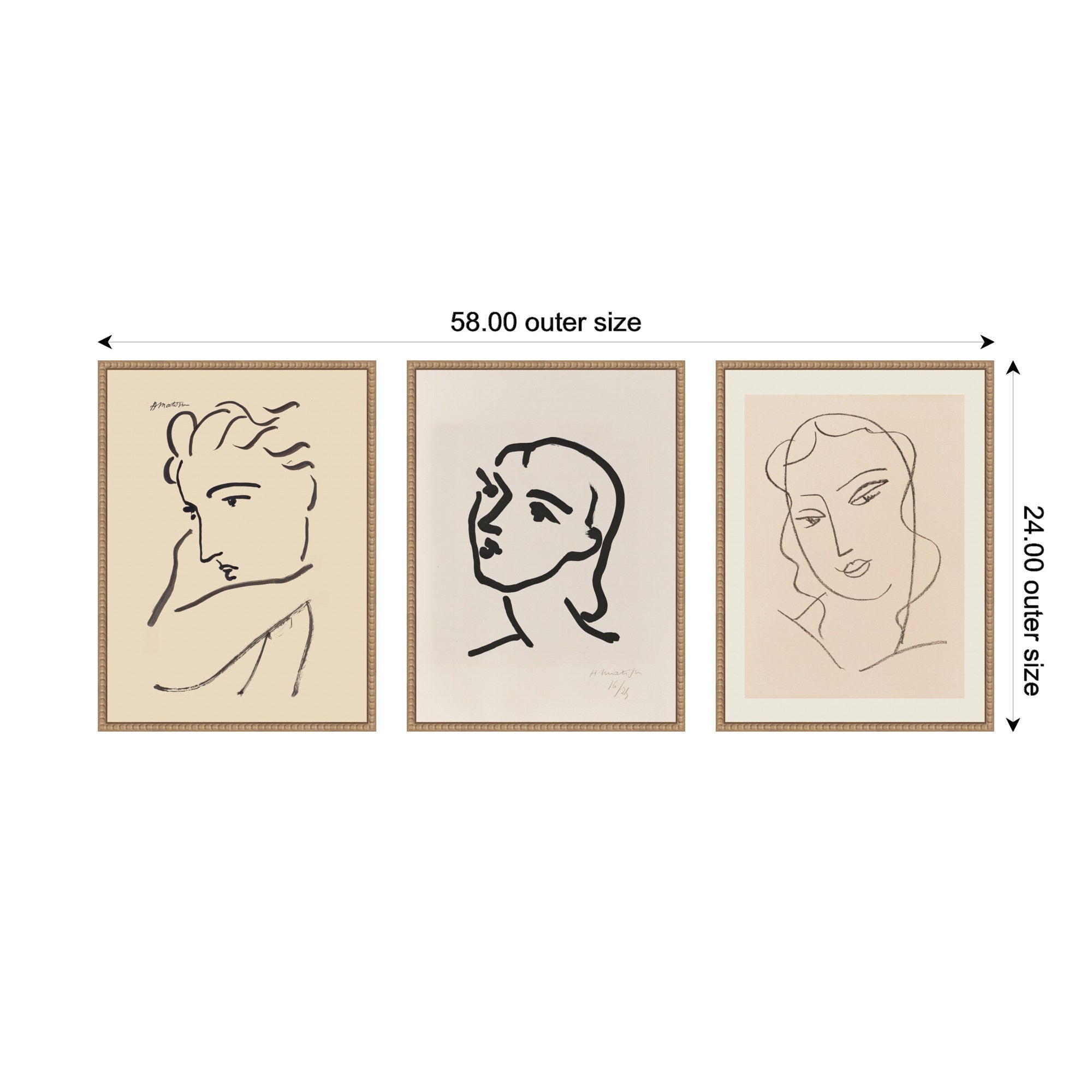 Profil de Femme Henri Matisse 3 Piece Framed Canvas Wall Art Set by Nostalgia Prints