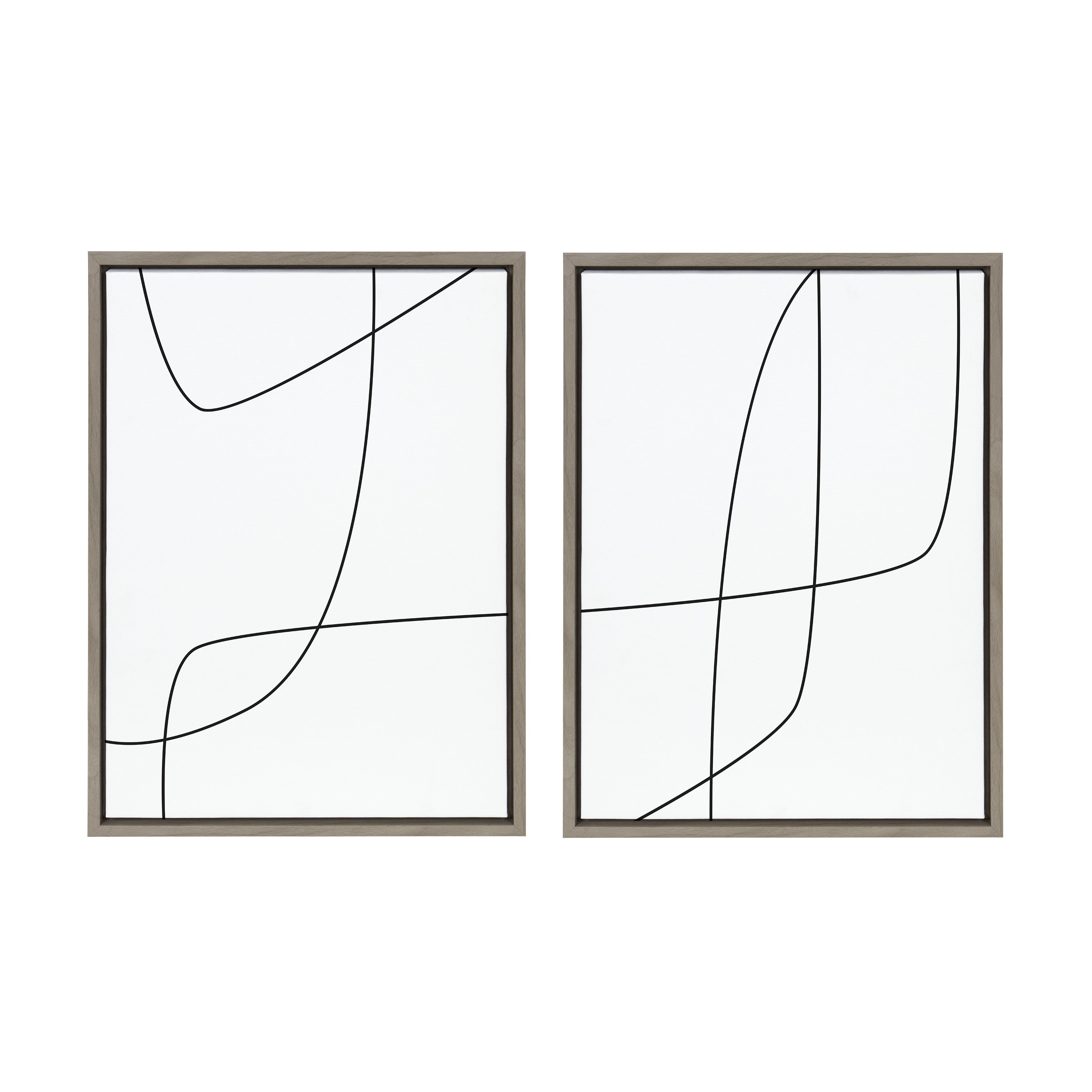 Sylvie Modern Line Abstract 3 and 4 Black and White Framed Canvas by