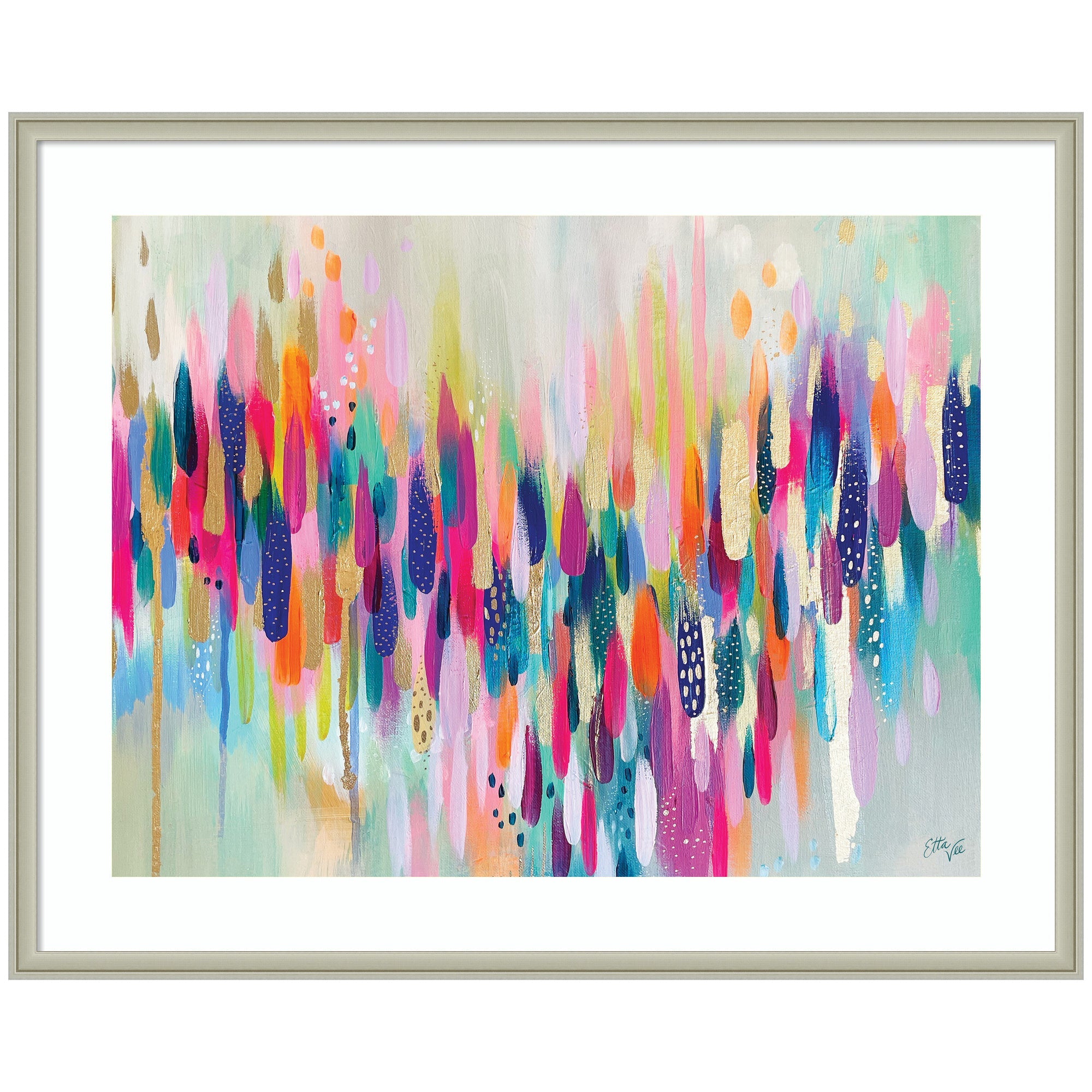 Framed Art Brushstroke 154 Horizontal by Ettavee showing vibrant colorful brushstrokes and silver frame