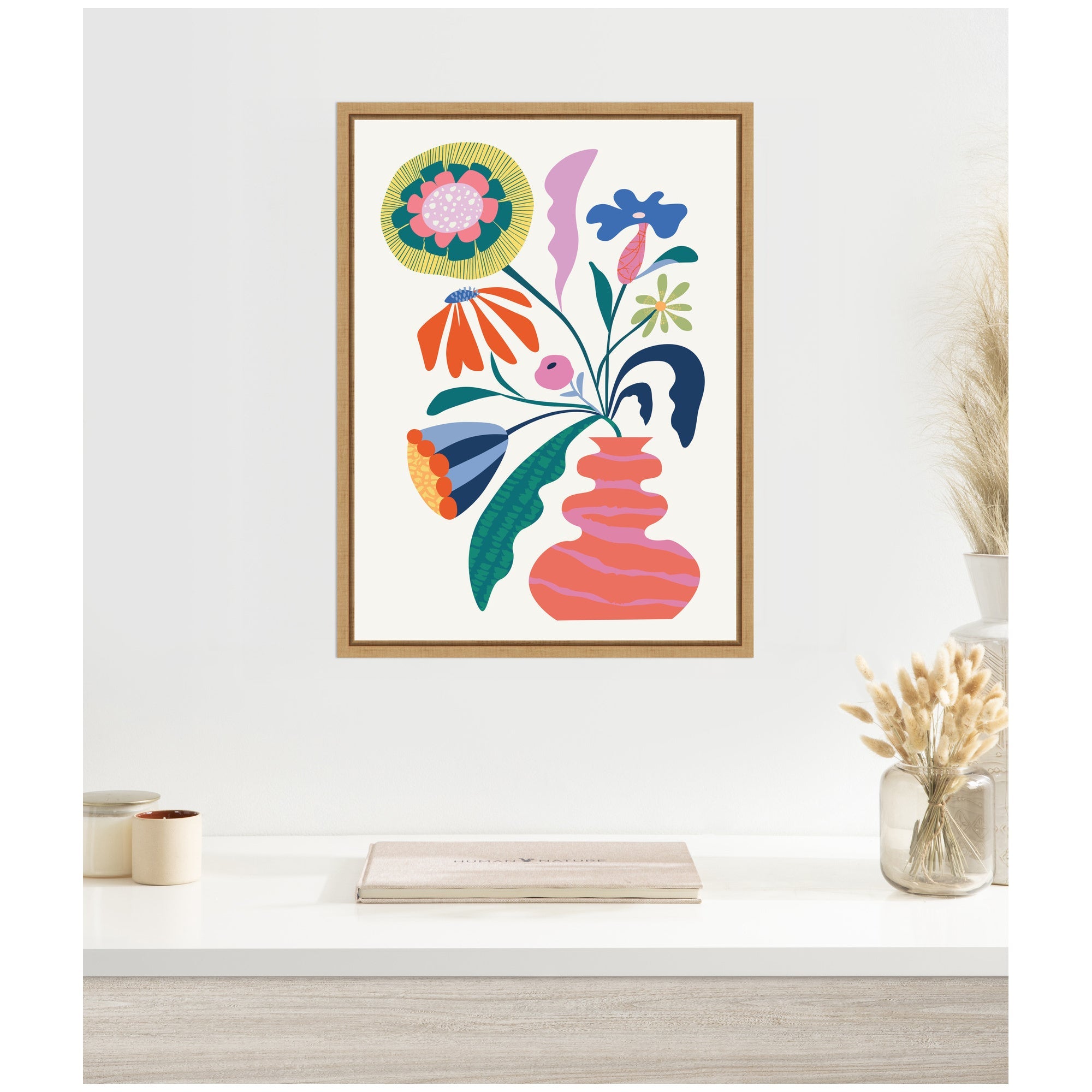 Sylvie Retro Whimsical Floral Vase Framed Canvas by Rachel Lee