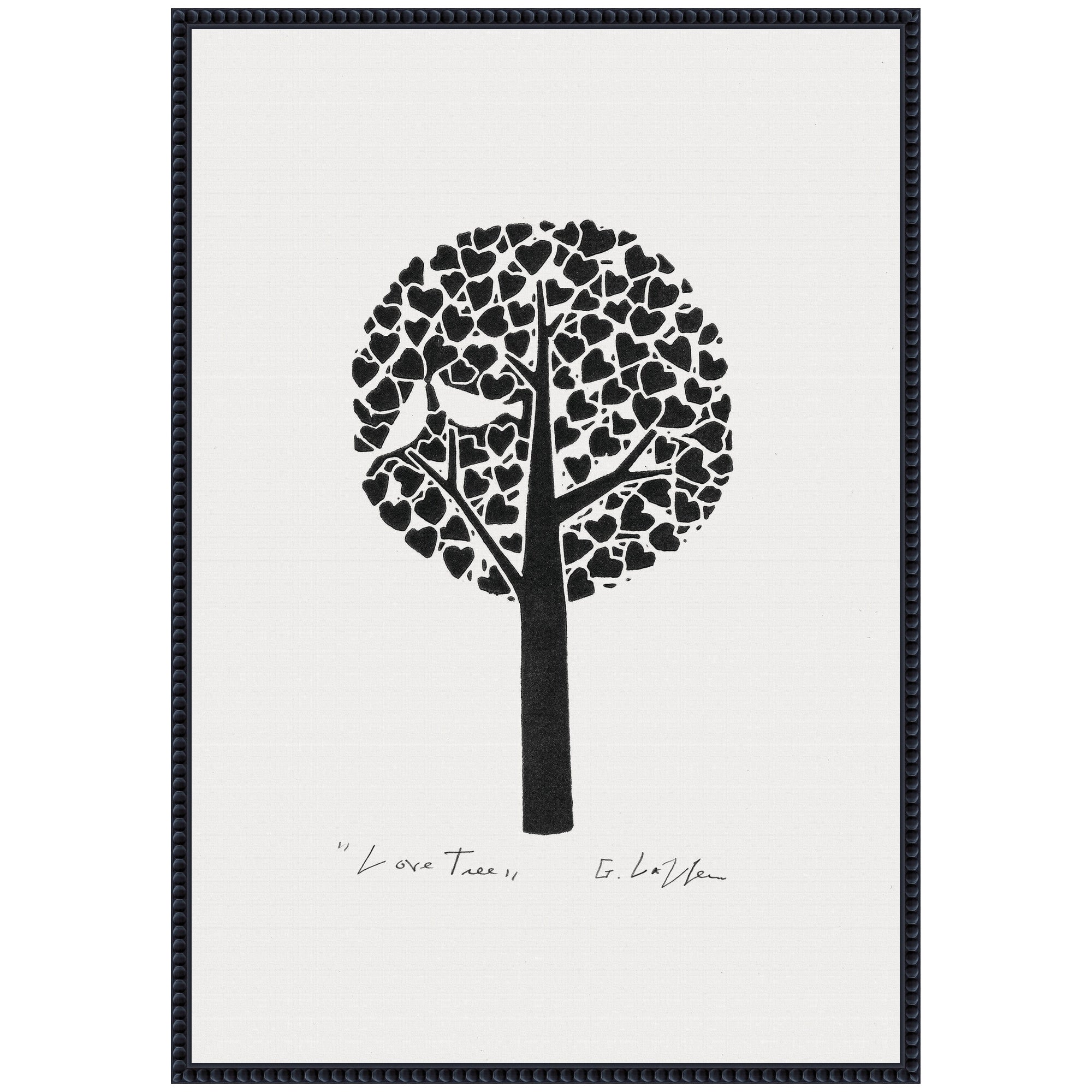 Sylvie Black and White Love Tree Linocut Framed Canvas by Giuliana Lazzerini