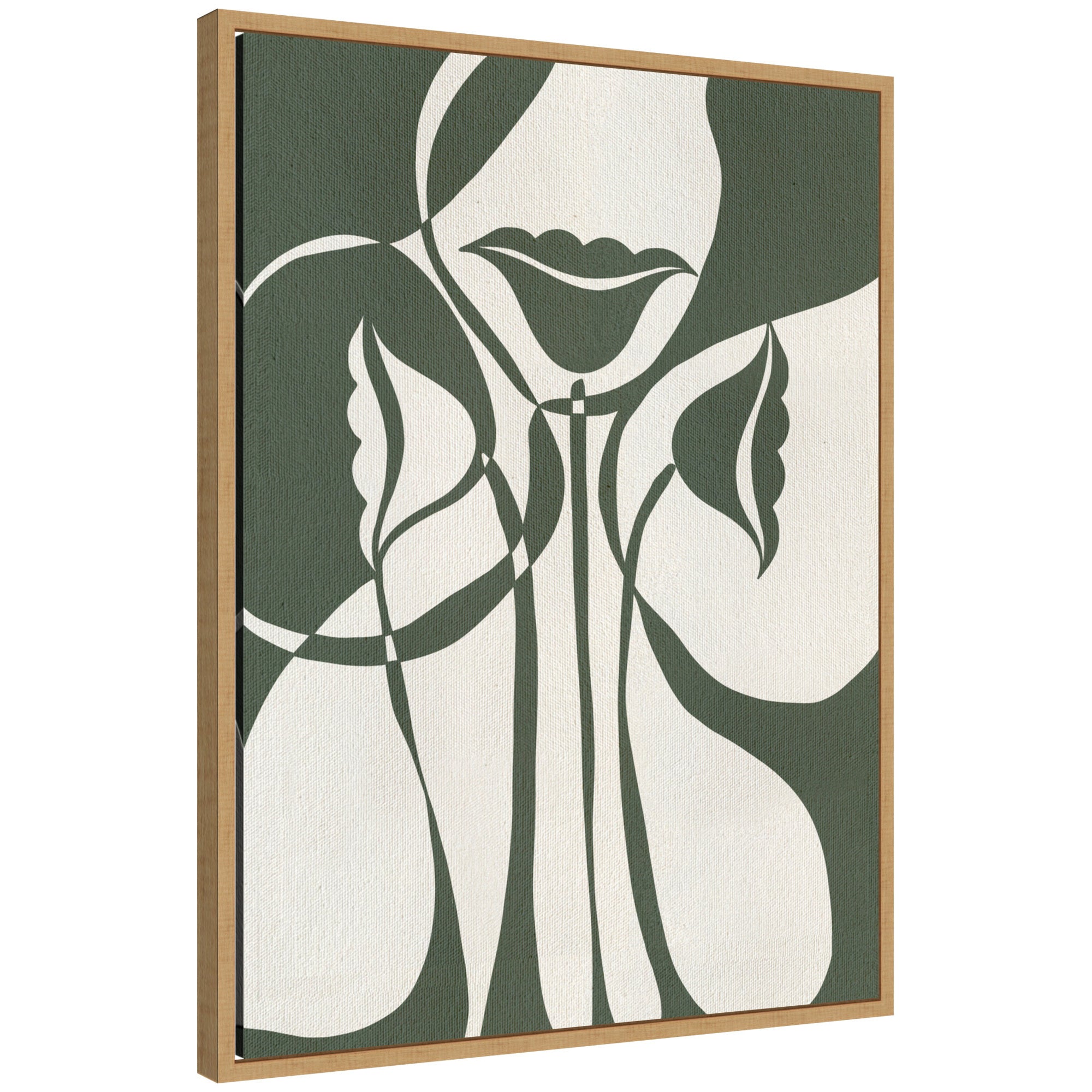 Framed abstract canvas art titled 'Sylvie Bound by Beauty 5' by Shatha Al Dafai, showing soft cream and brown tones in a modern frame