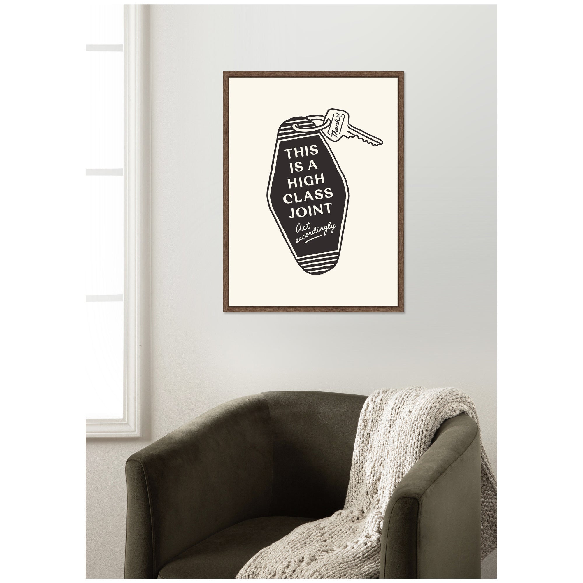 Retro Keychain This is a High Class Joint Black and White by Lucky Guava Framed Canvas Wall Art Print
