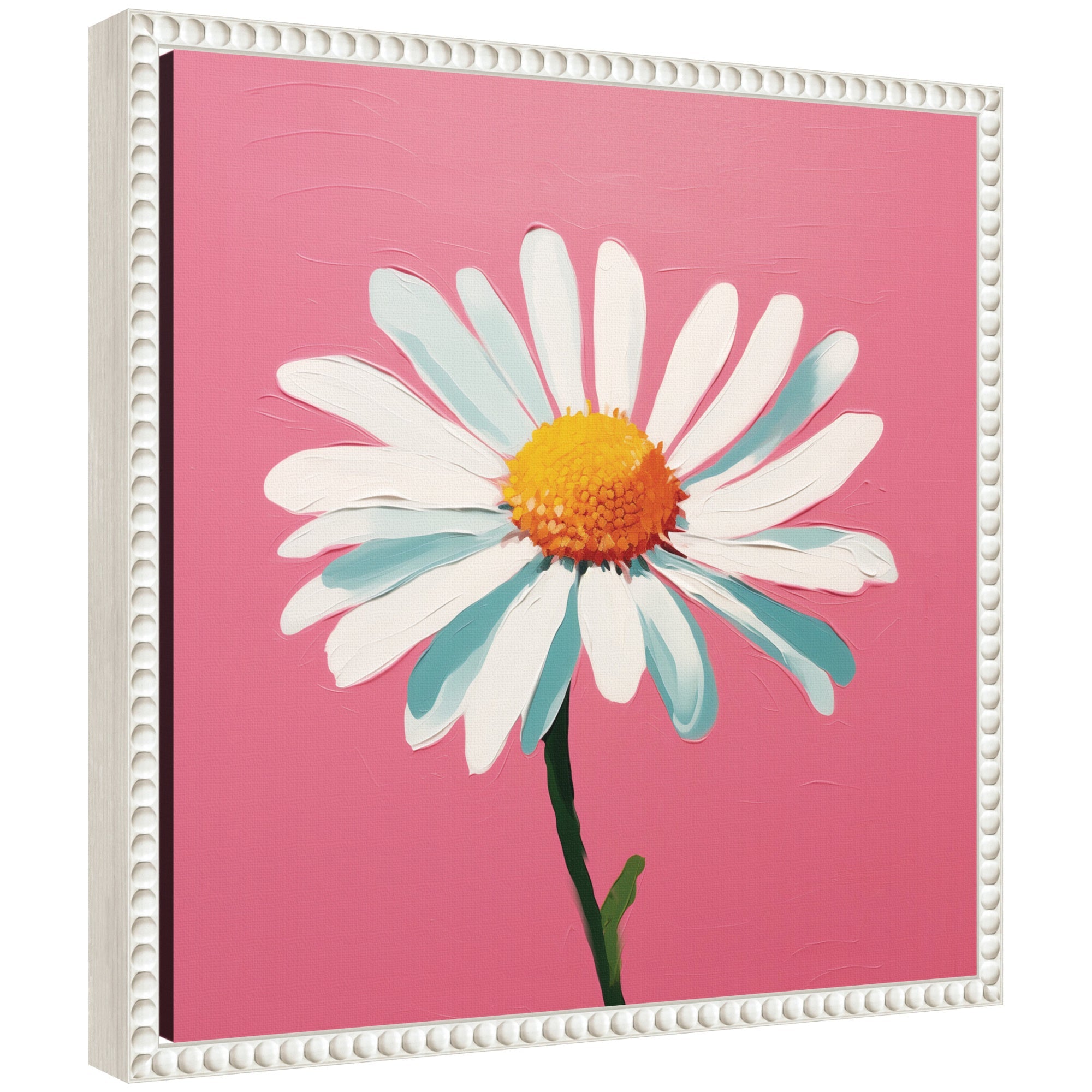 Sylvie Delicate Daisy 2 Pink floral art on framed gallery-wrapped canvas with vintage beaded frame