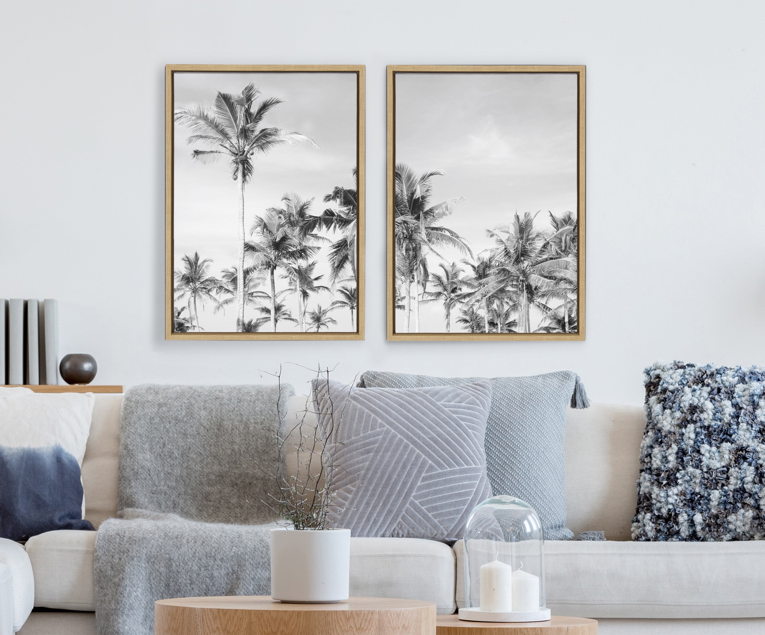 Sylvie Coastal Coconut Palm Tree Beach BW Framed Canvas Set by kateandlaurel - product image 18 for Resin Society