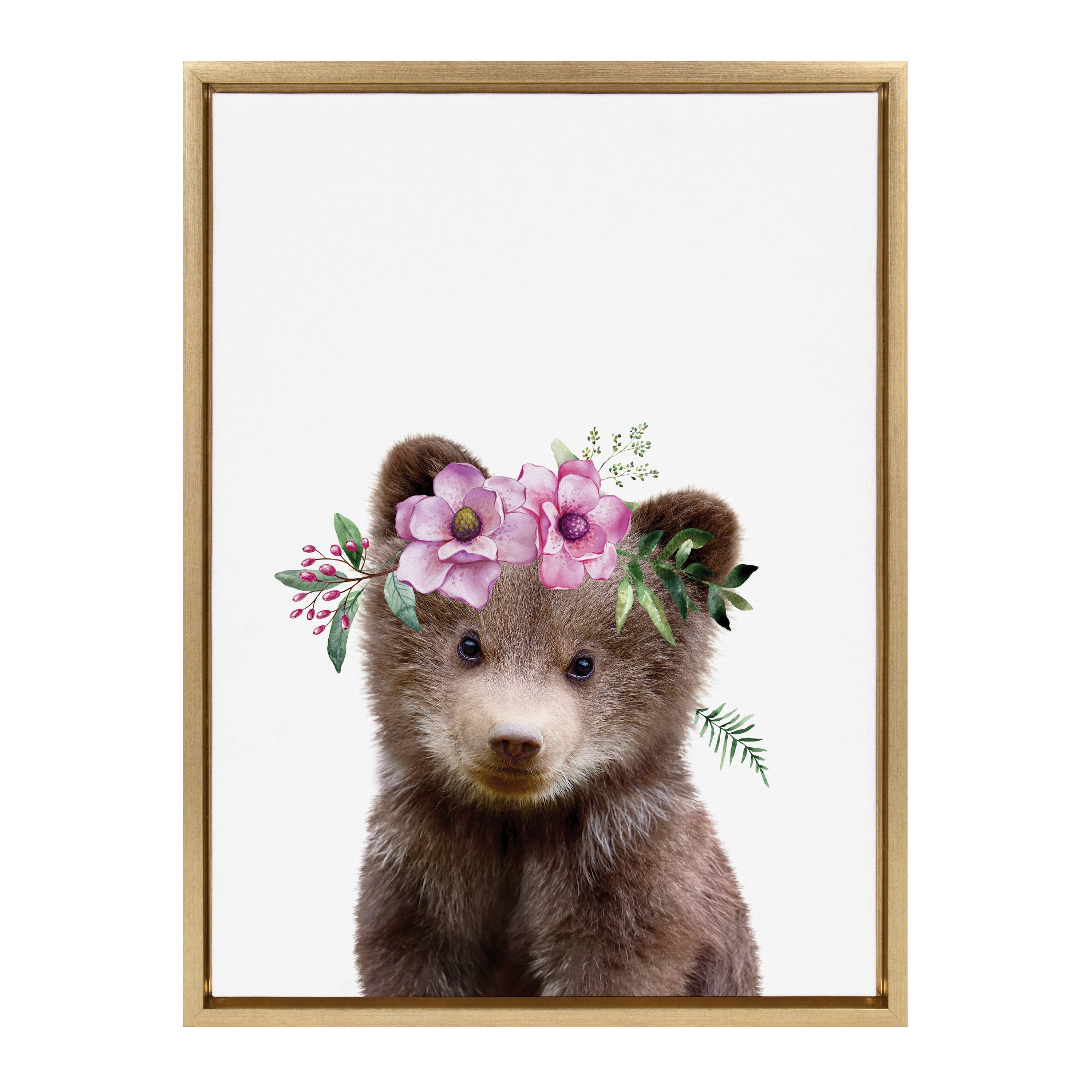 Sylvie Flower Crown Bear Framed Canvas by Amy Peterson Art Studio