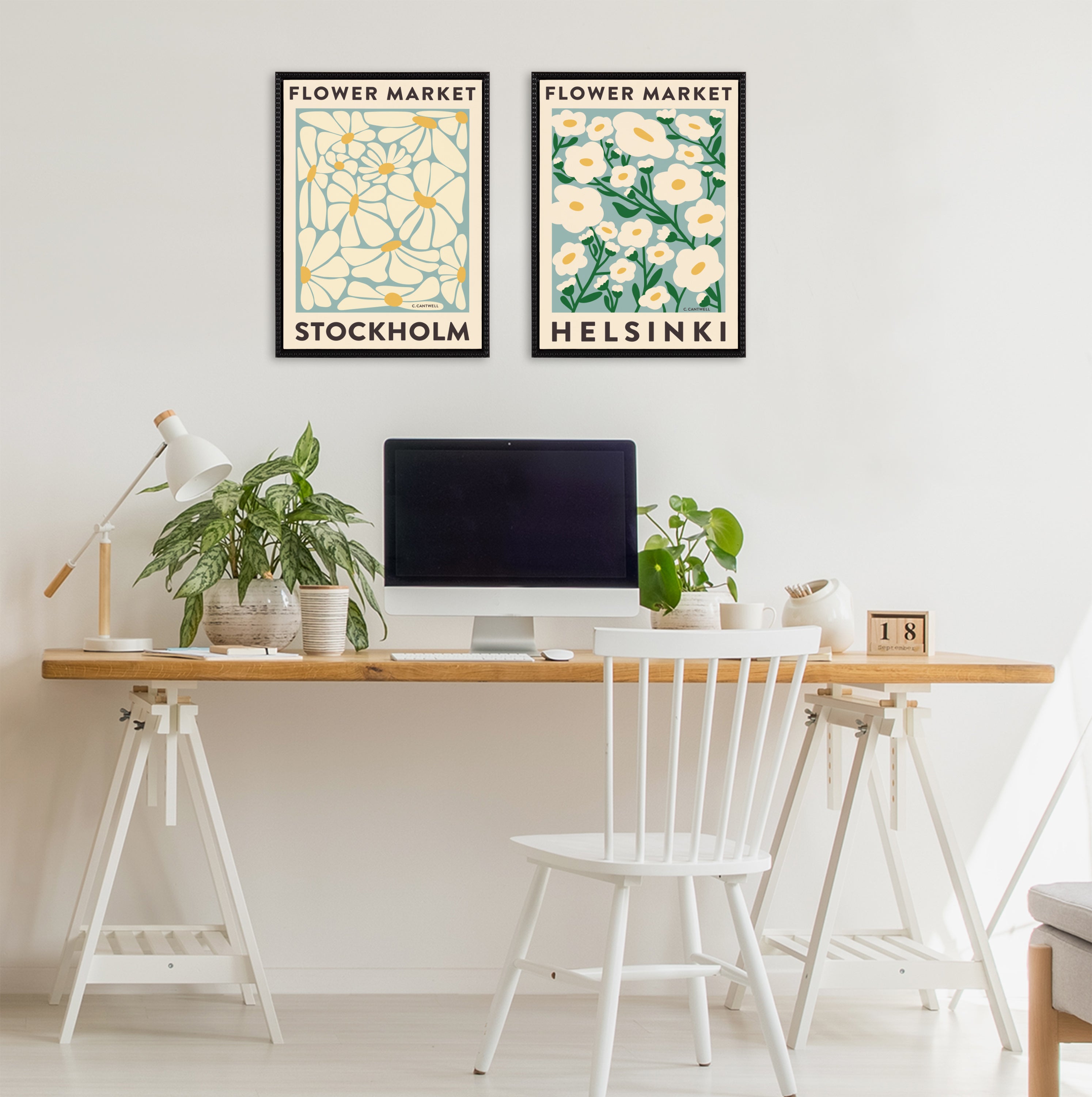 Sylvie Flower Market 1 and 2 Framed Canvas Art Set by Carrie Cantwell