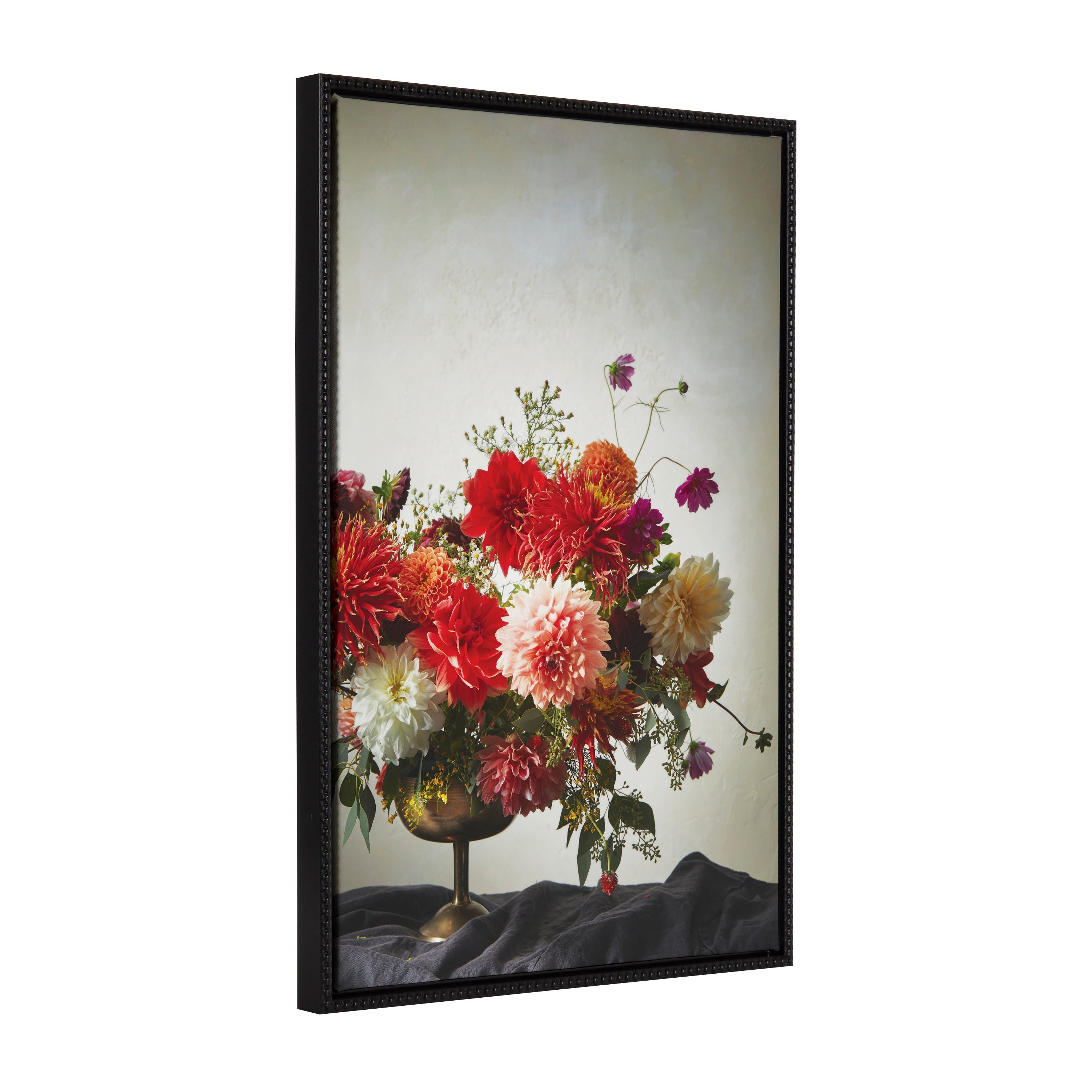 Sylvie Beaded Floral Study Cream framed canvas showing detailed floral petals with vintage beaded frame