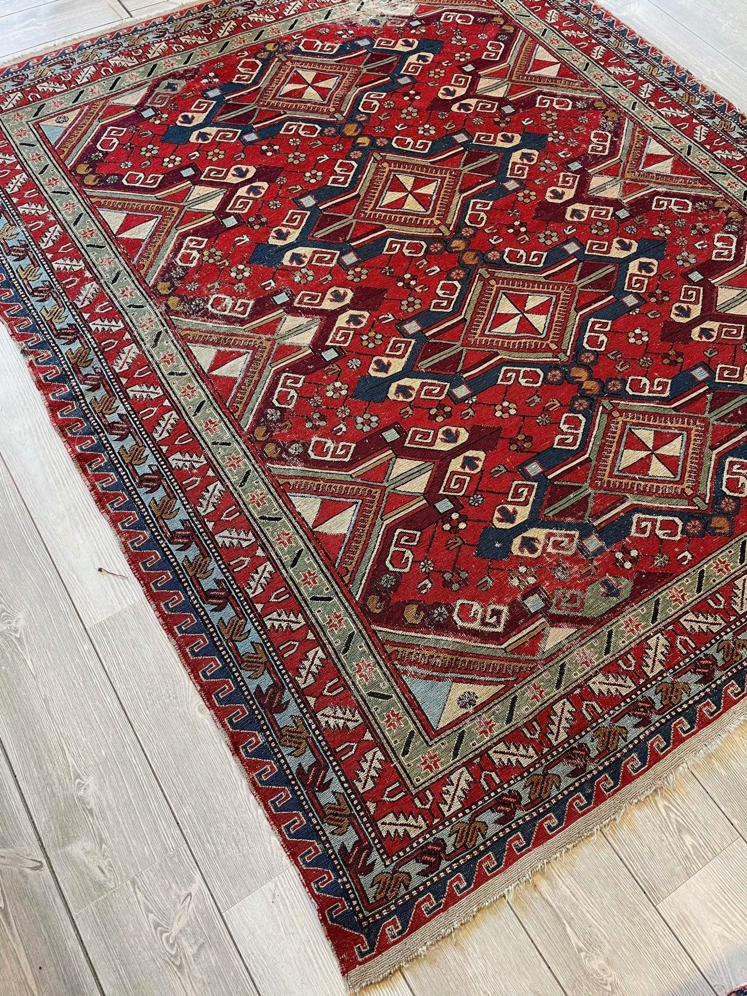 Fine Antique Natural Dyes Caucasian Soumak Area Rug 73''x91'' by Rugistan - product image 5 for Resin Society