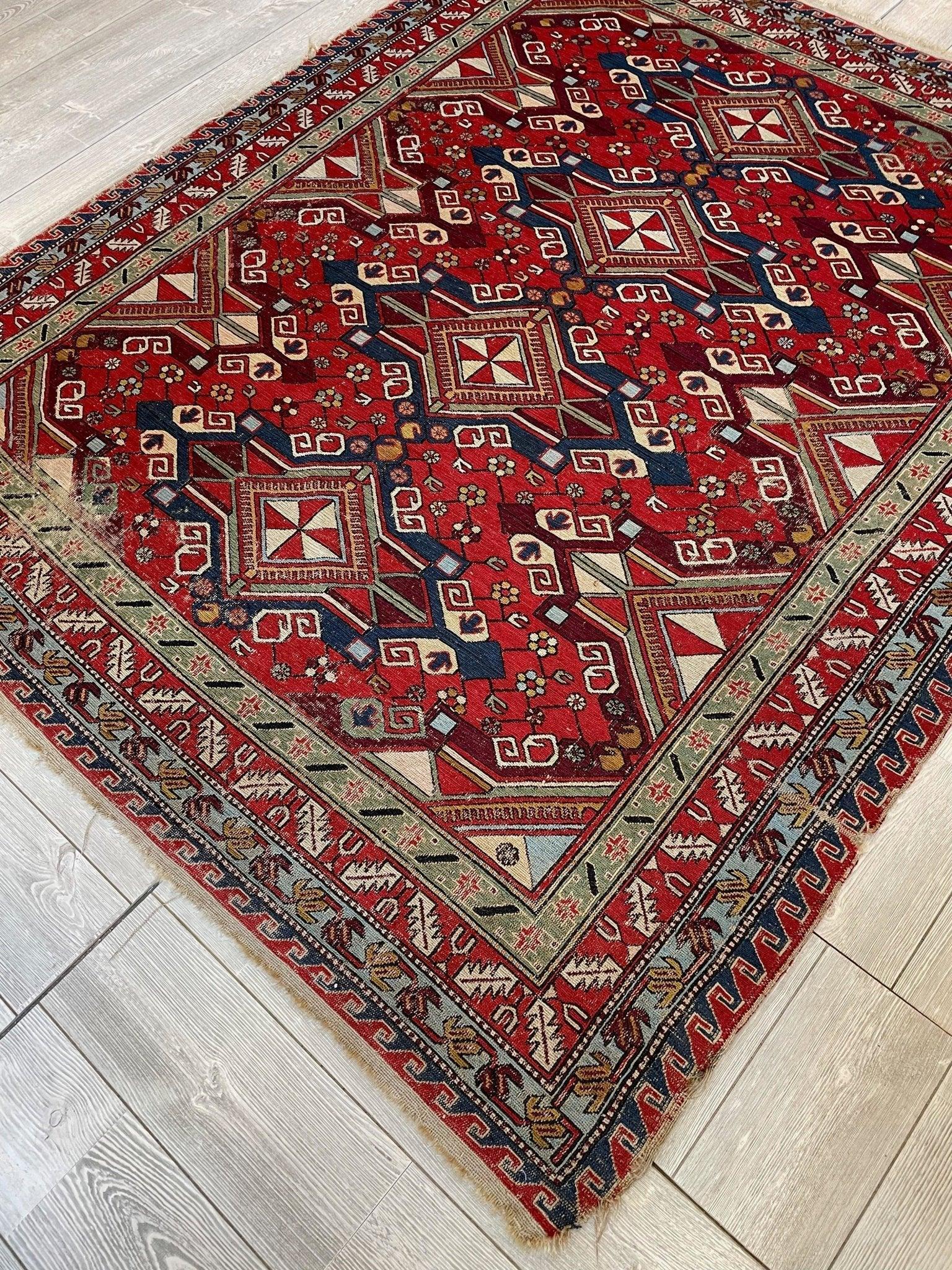 Fine Antique Natural Dyes Caucasian Soumak Area Rug 73''x91'' by Rugistan - product image 6 for Resin Society
