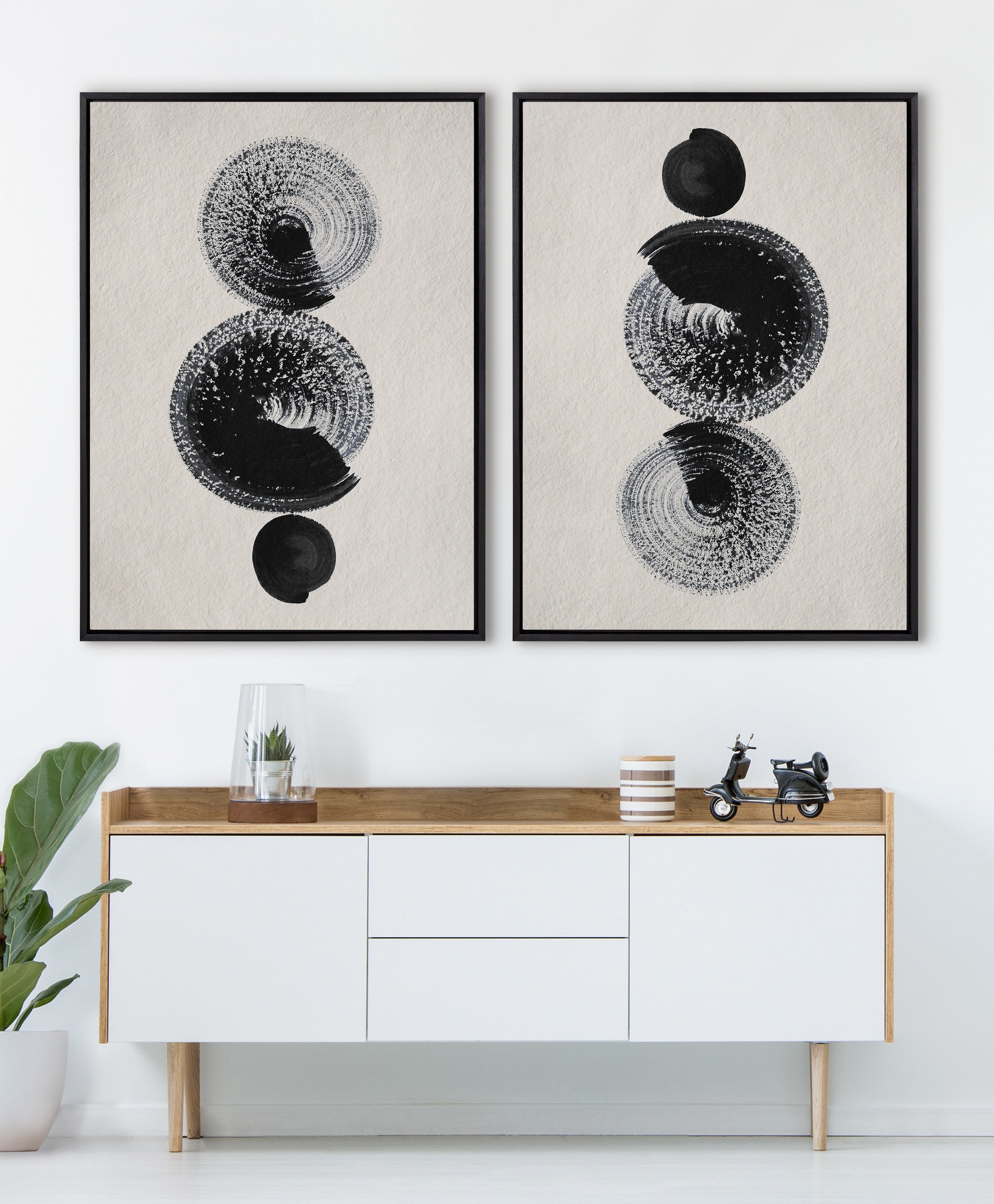 Sylvie Japandi 23 Black Beige Framed Canvas by Rocket Jack