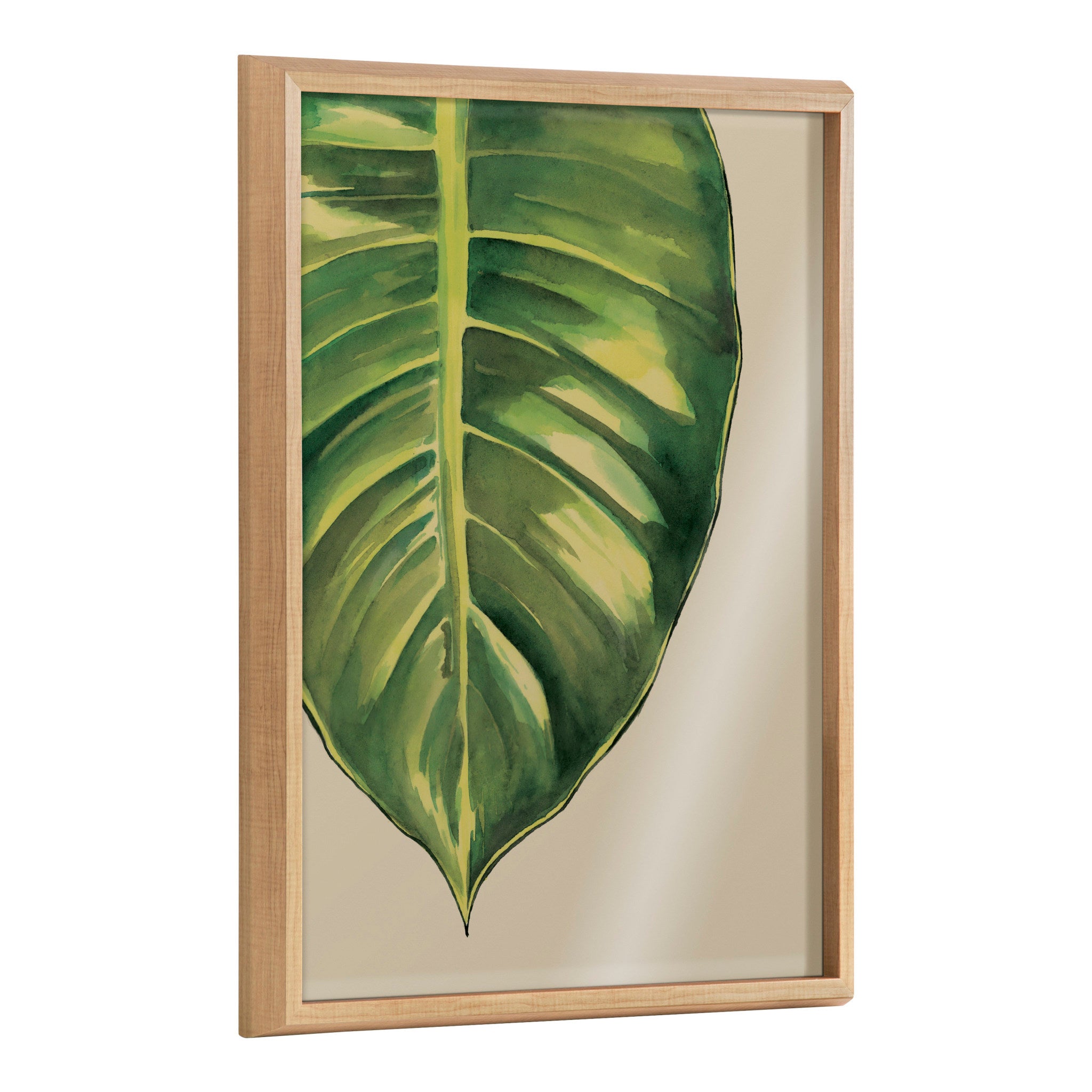 Blake Large Leaf Greener Hue Neutral Framed Printed Glass by kateandlaurel - main product image for Resin Society