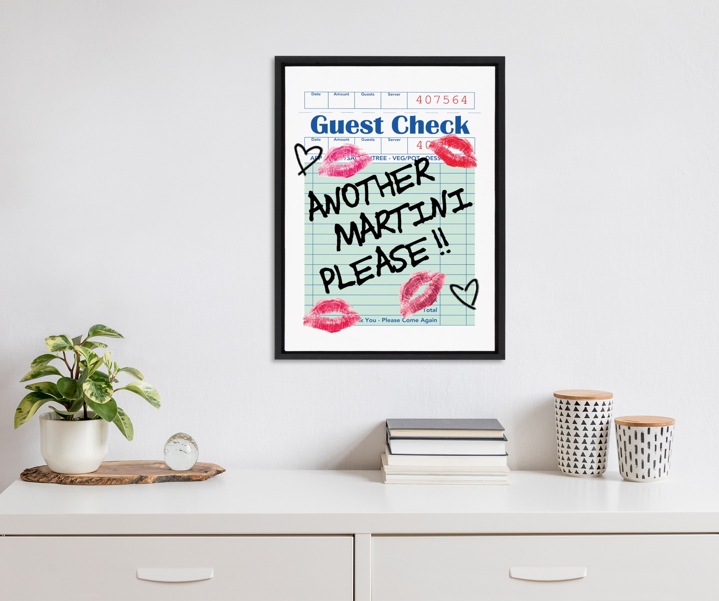 Sylvie Another Martini Guest Check Framed Canvas by Alli Standefer