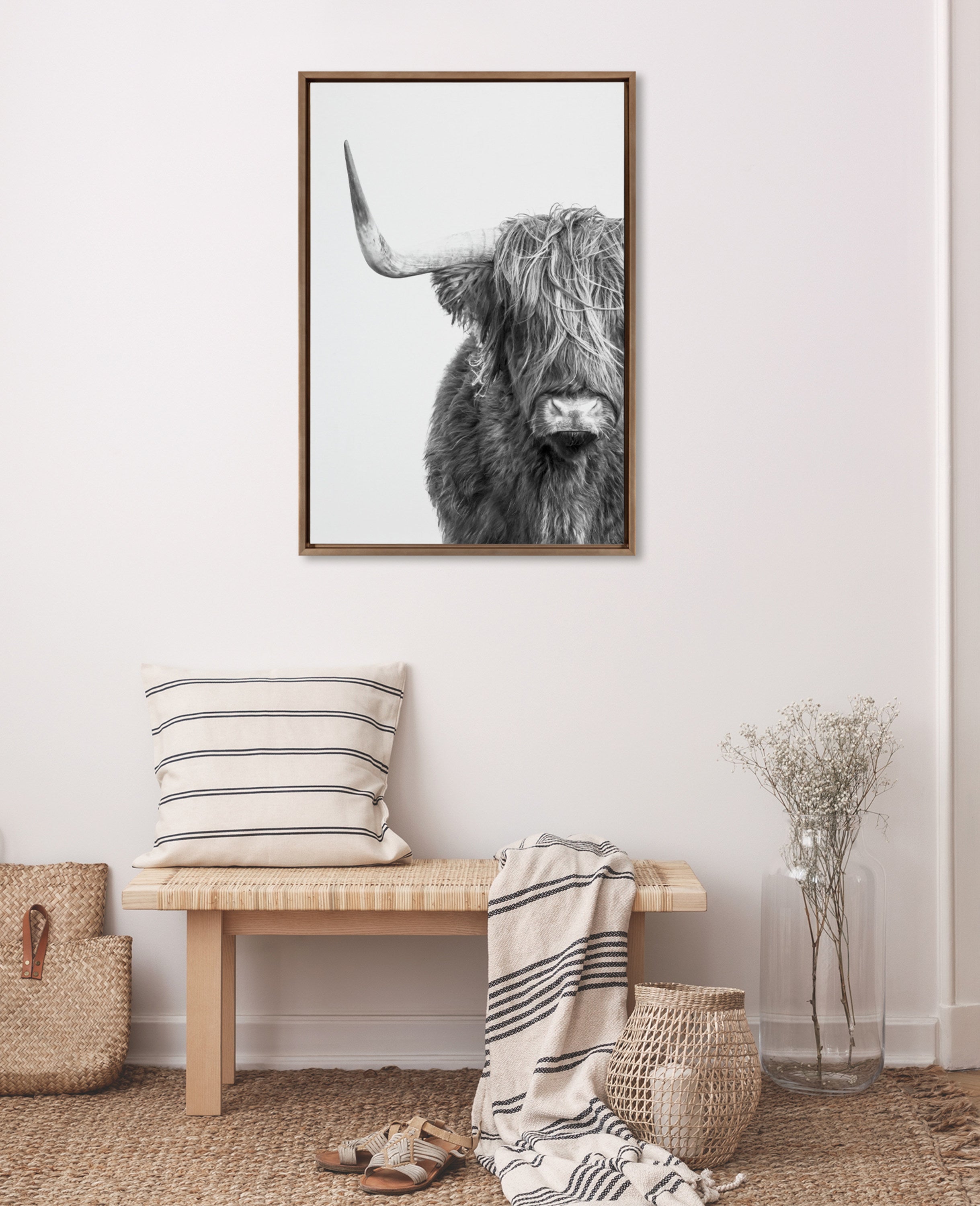 Sylvie B&W Highland Cow No. 1 Framed Canvas by Amy Peterson Art Studio