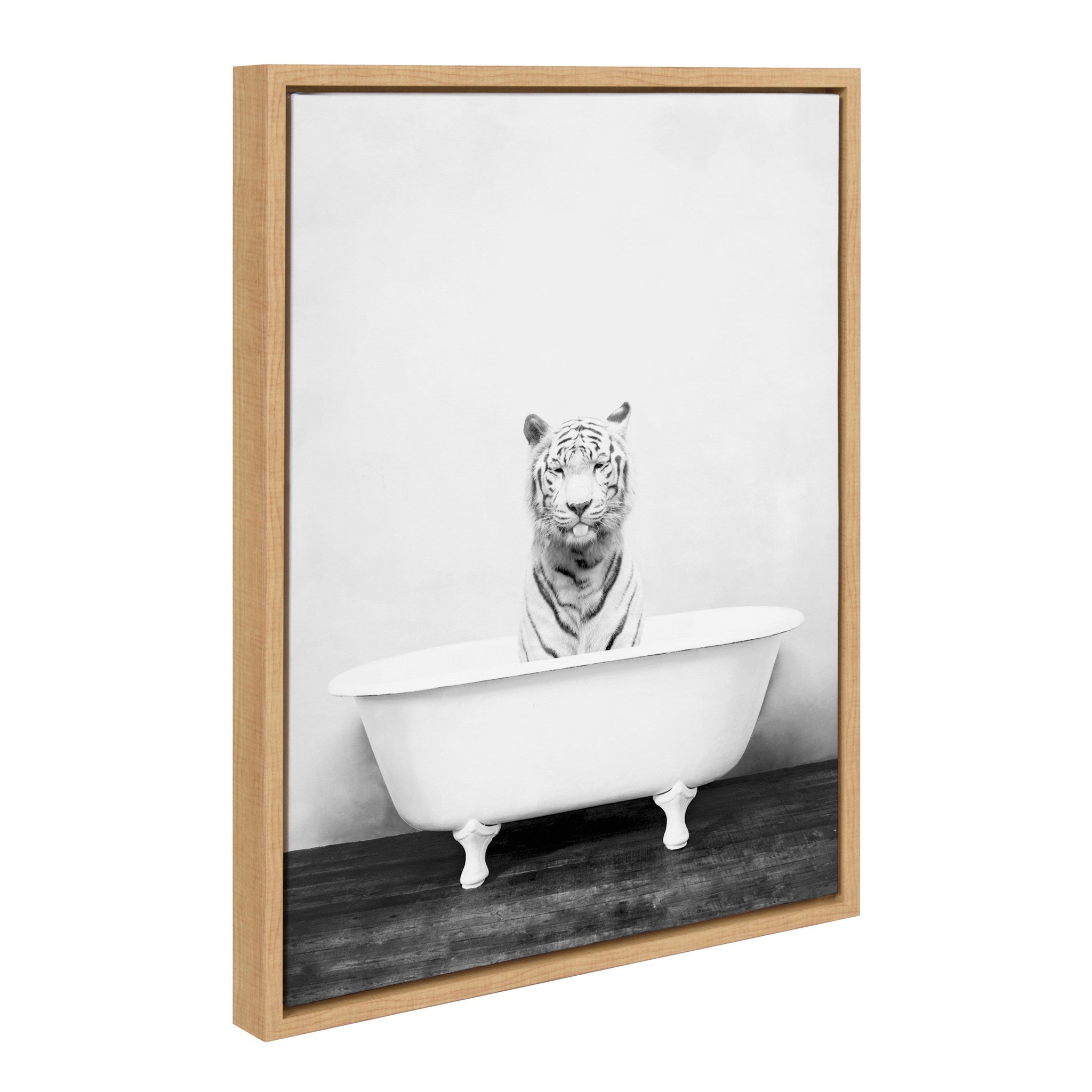 Sylvie White Tiger in The Bathtub Framed Canvas by Amy Peterson by kateandlaurel - product image 2 for Resin Society