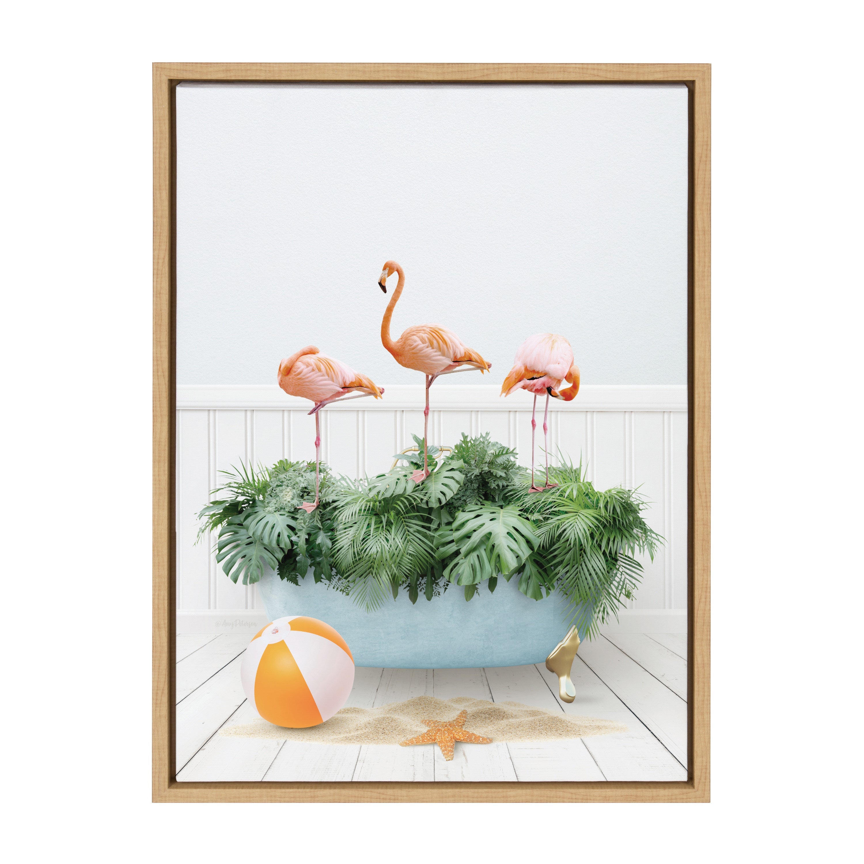 Sylvie Three Flamingos Beach House Bath Framed Canvas by Amy Peterson