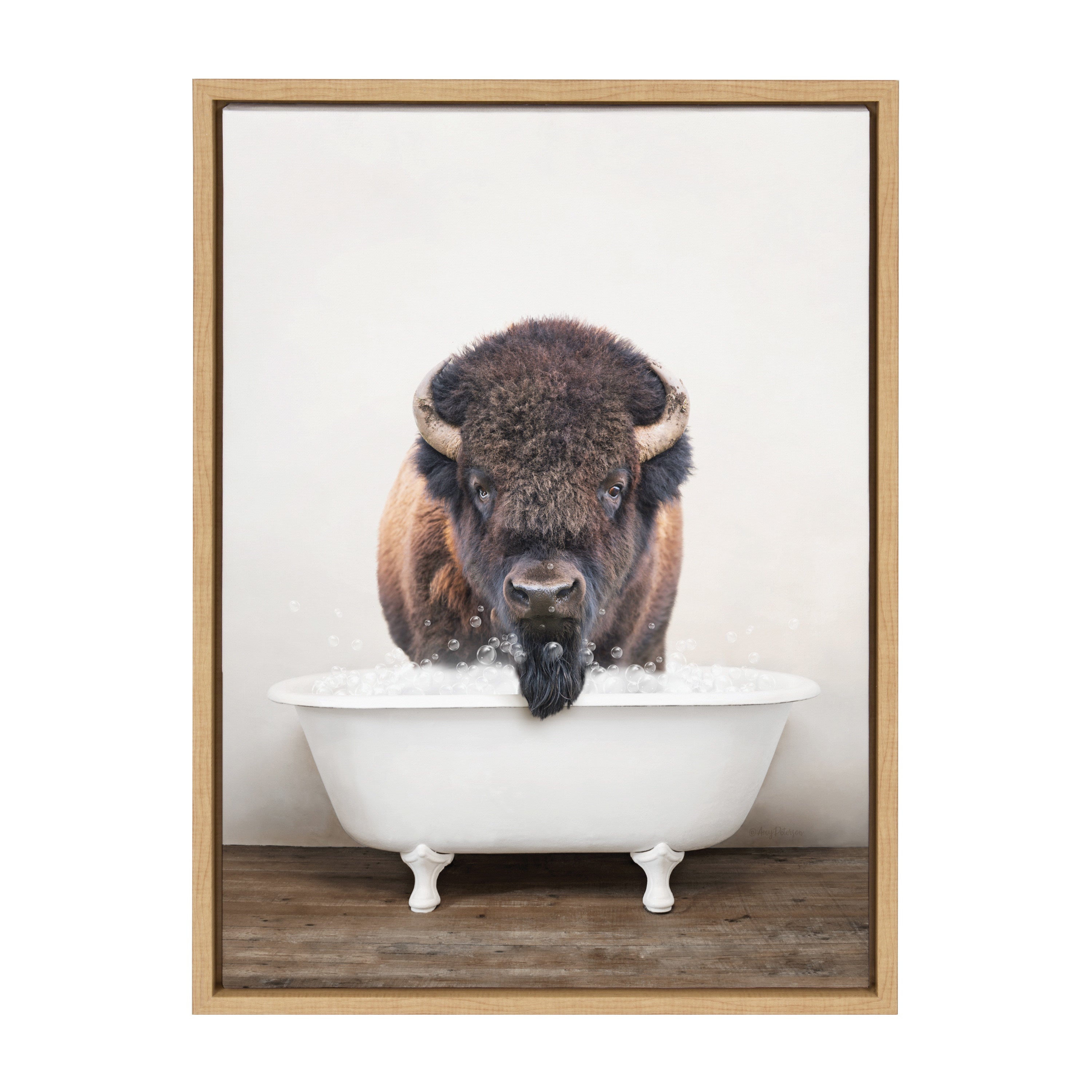 Sylvie Bison Rustic Bubble Bath Framed Canvas by kateandlaurel - product image 2 for Resin Society