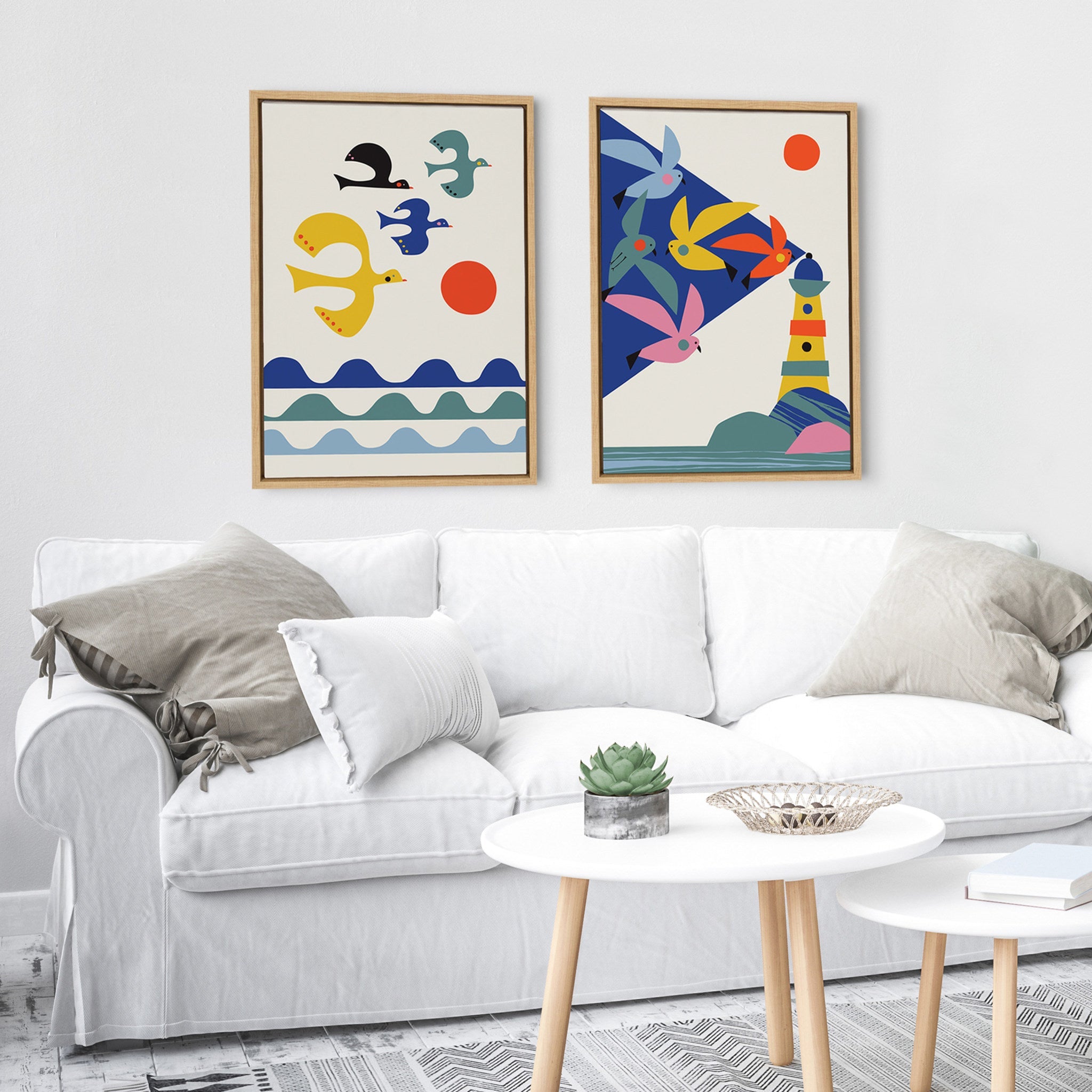 Sylvie Lighthouse Birds and Flock of Birds Framed Canvas Art Set by Rachel Lee