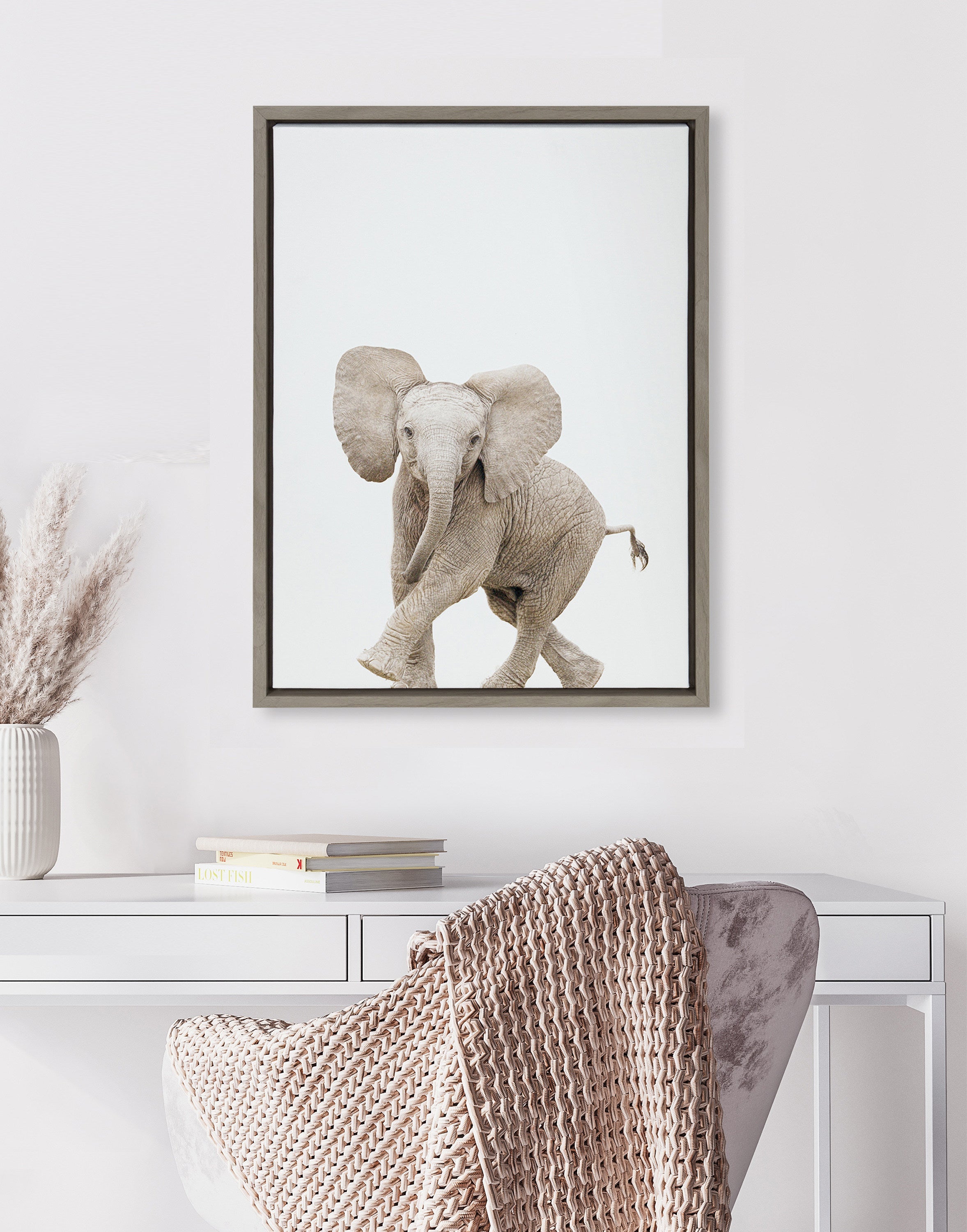 Sylvie Baby Elephant Walk Framed Canvas by Amy Peterson Art Studio