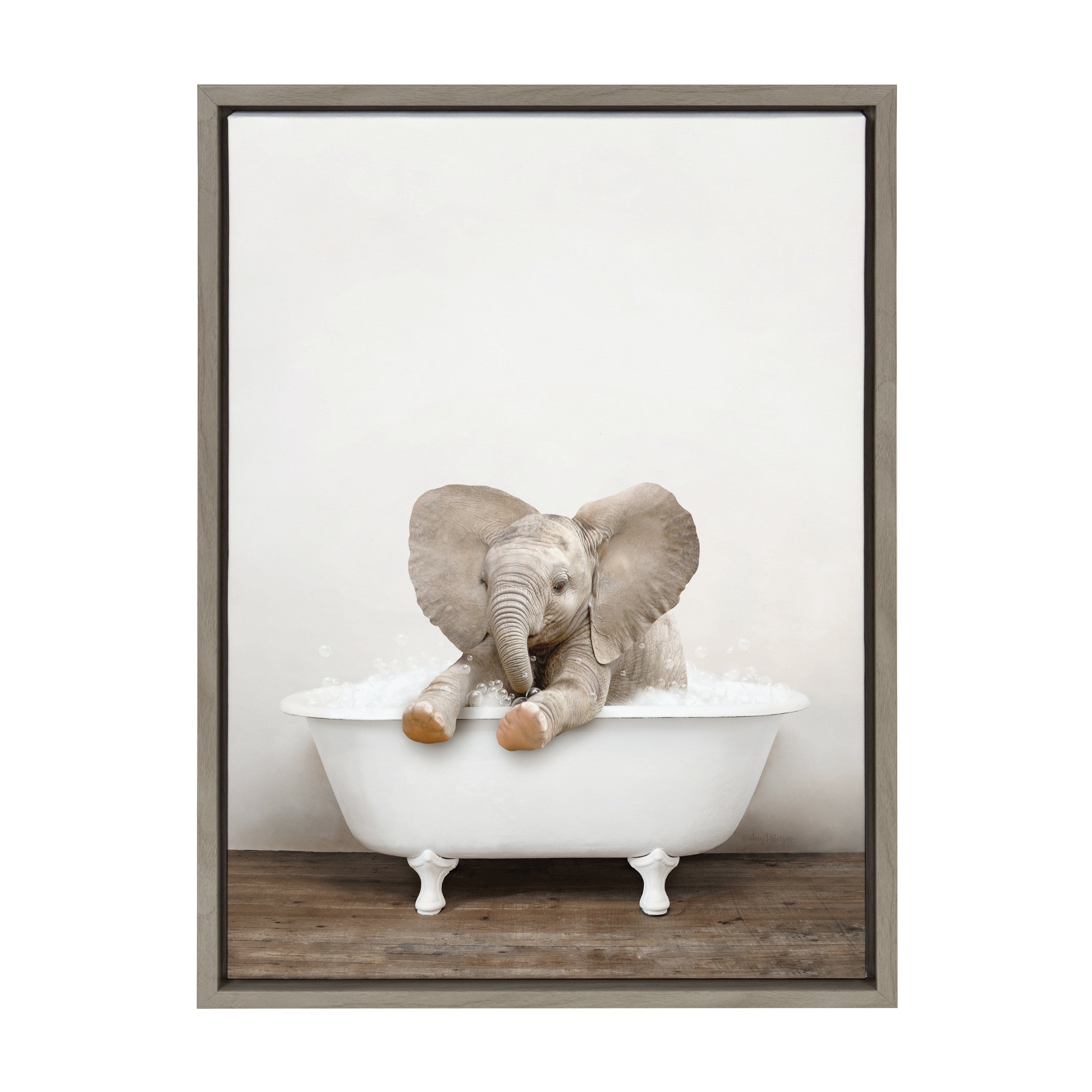 Sylvie Baby Elephant No 6 in Rustic Bath Framed Canvas by kateandlaurel - product image 14 for Resin Society