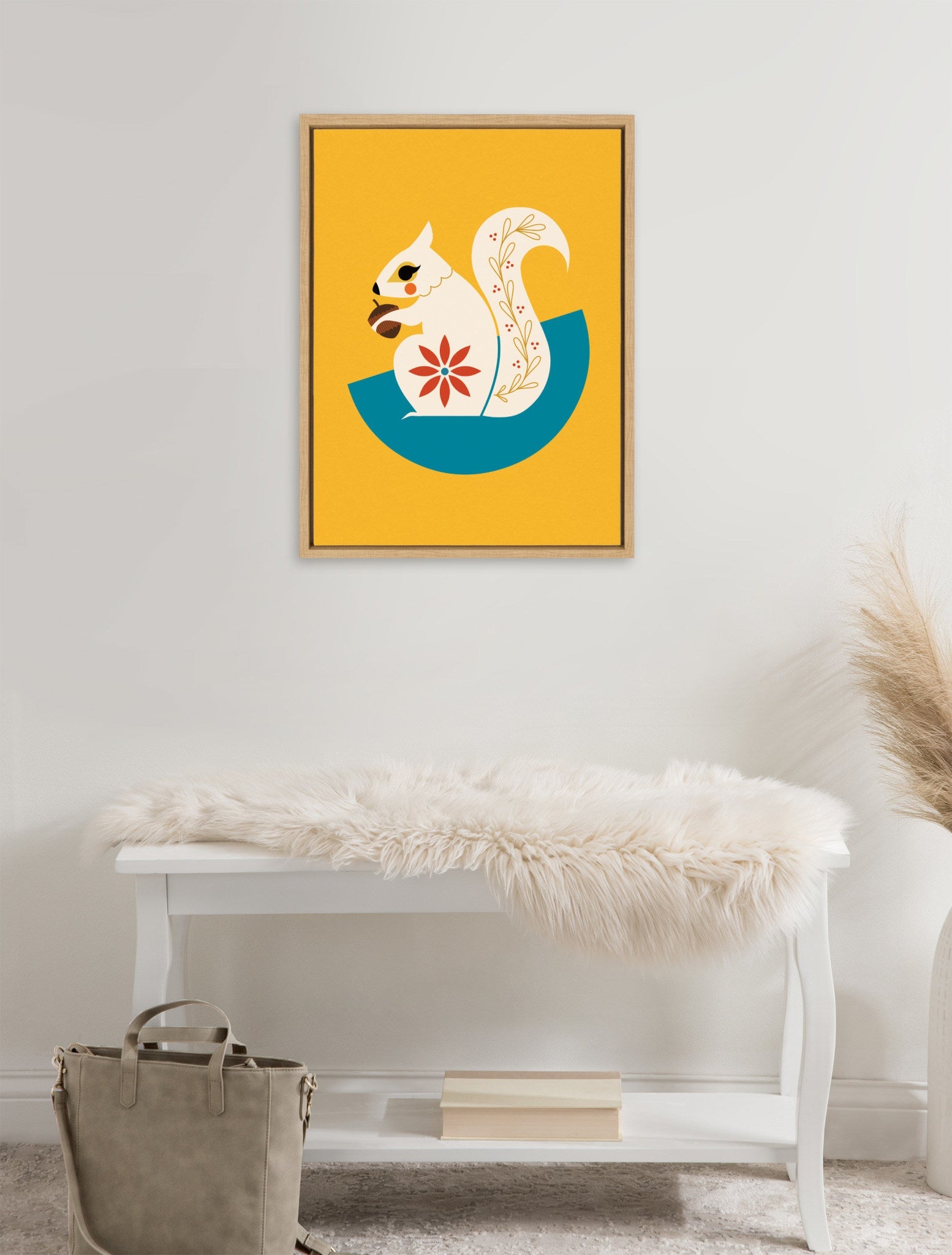Sylvie White Squirrel Framed Canvas by Amber Leaders Designs