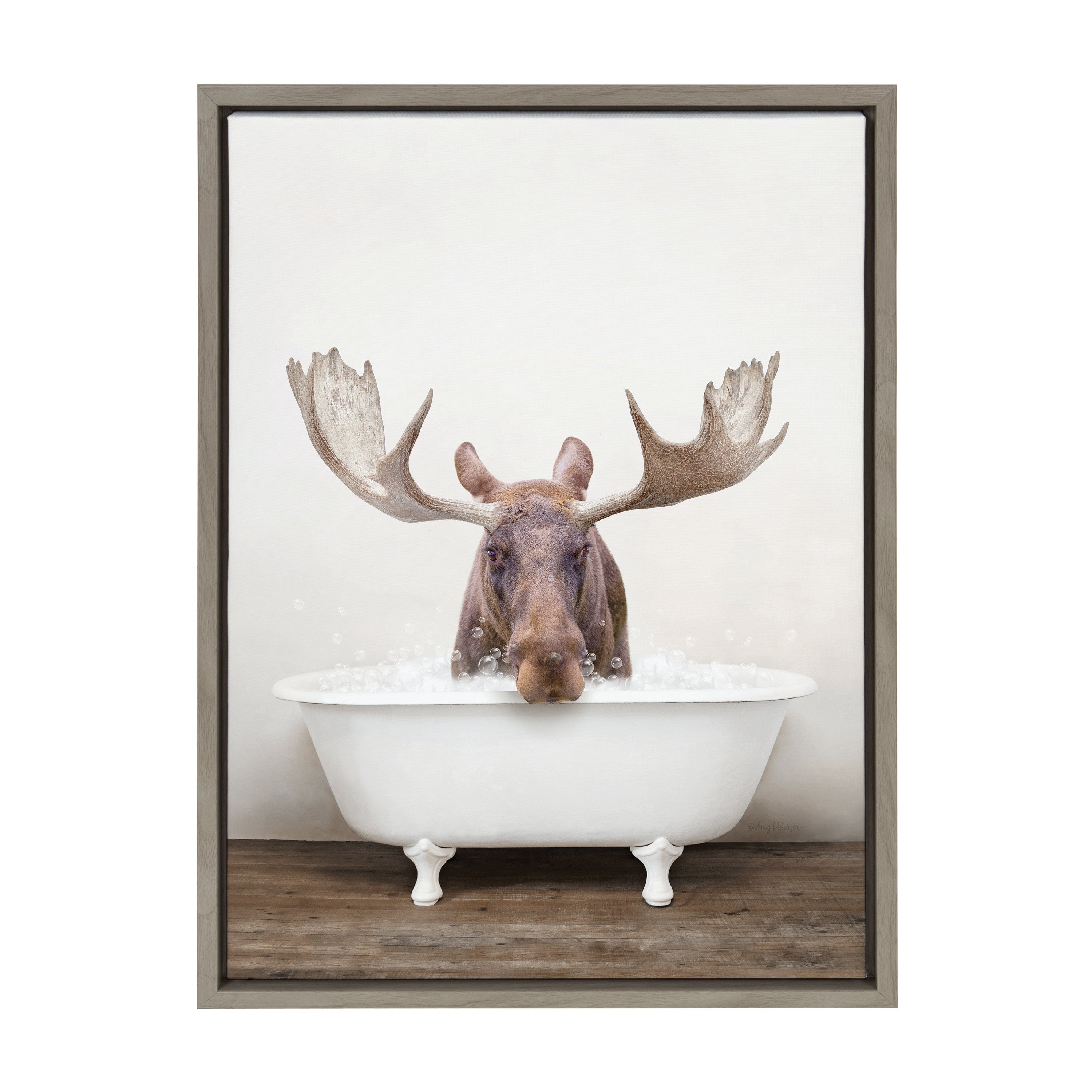 Sylvie Moose Rustic Bubble Bath Framed Canvas by kateandlaurel - product image 2 for Resin Society