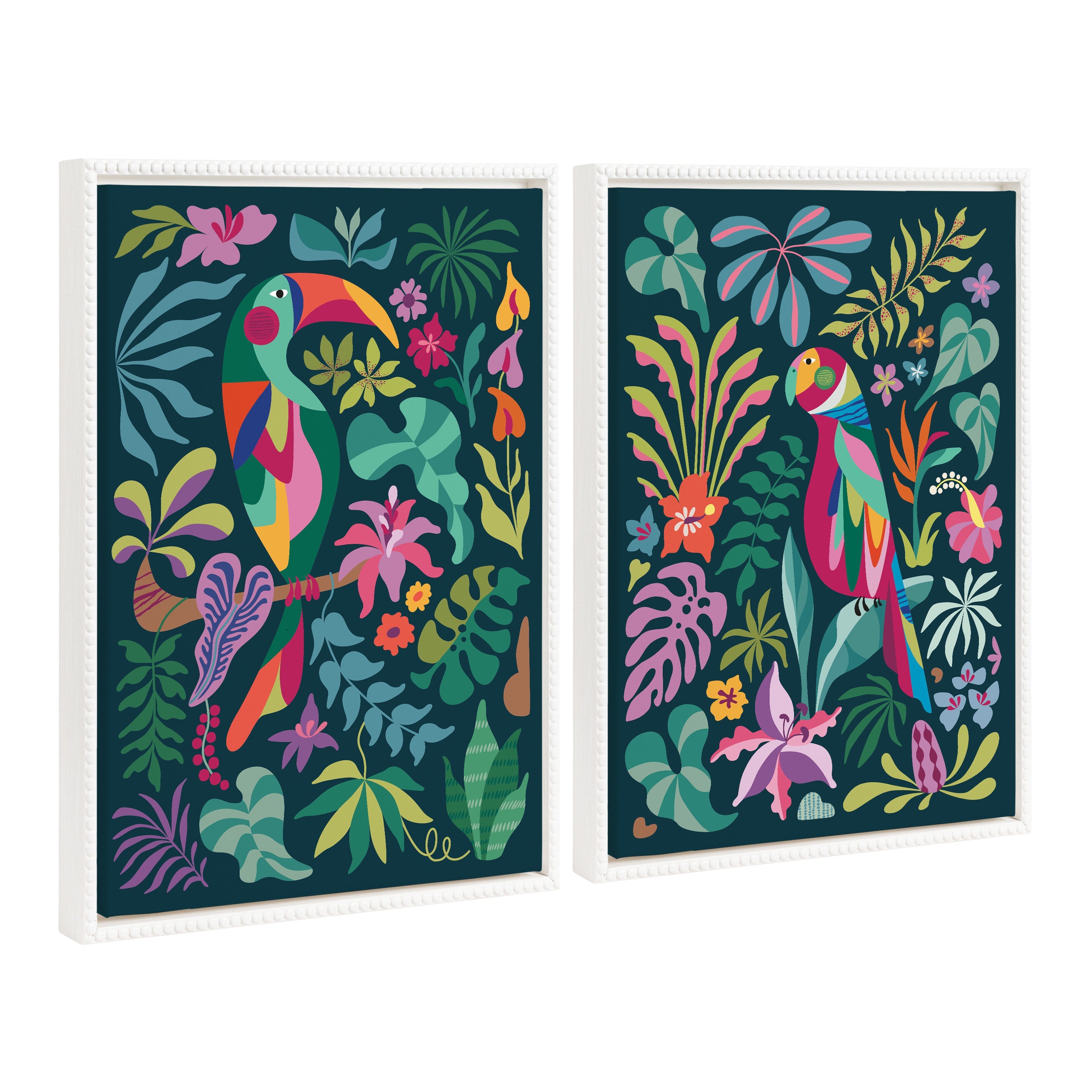 Sylvie Tropical Parrot and Tropical Toucan Framed Canvas Art Set by Rachel Lee
